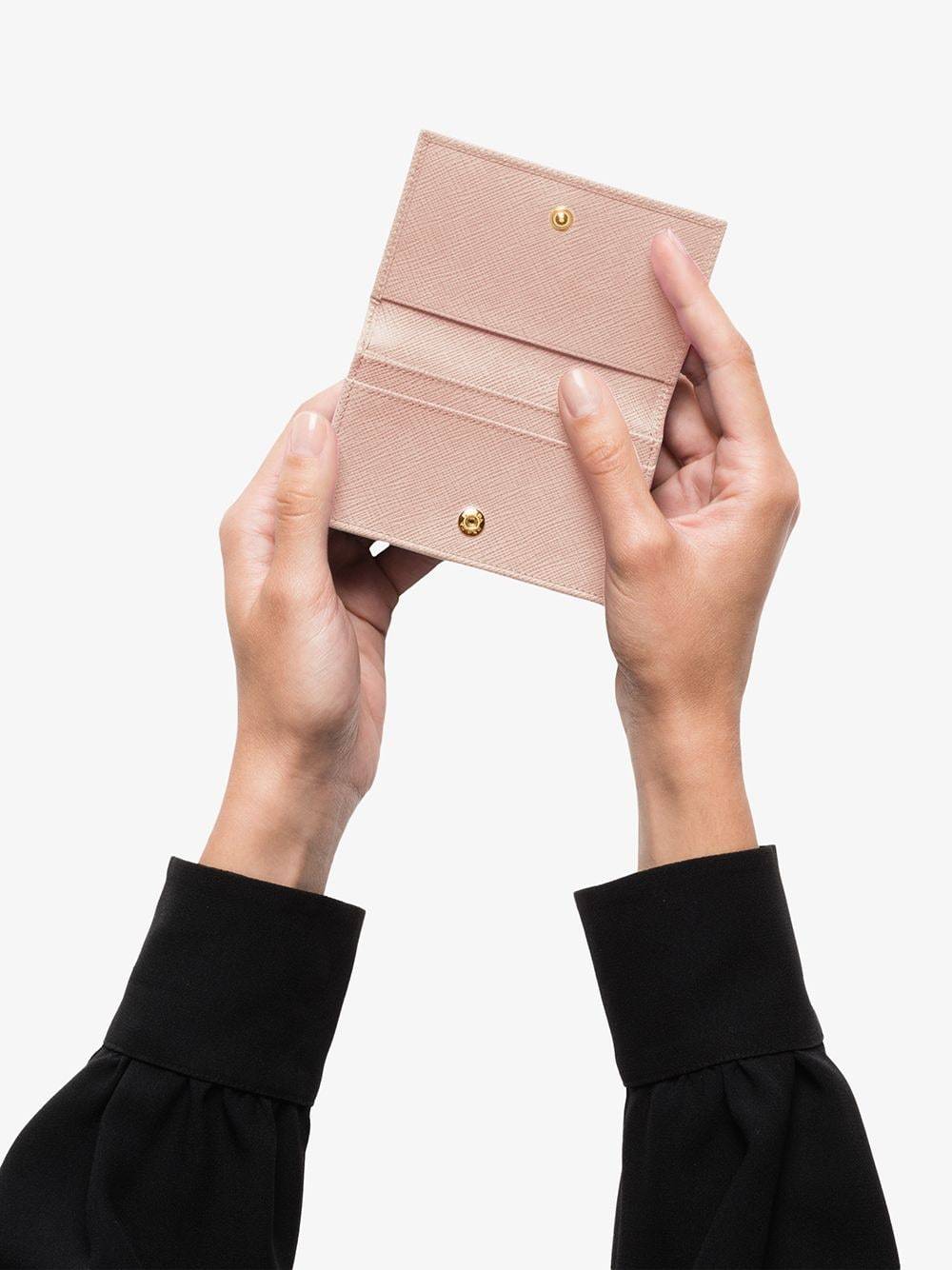 Prada Logo-plaque Foldover Cardholder In Nude