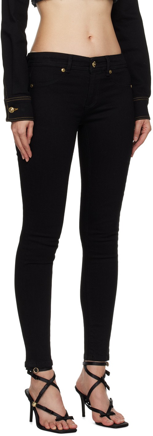 Shop Versace Jeans Stretch Denim Trousers In Black