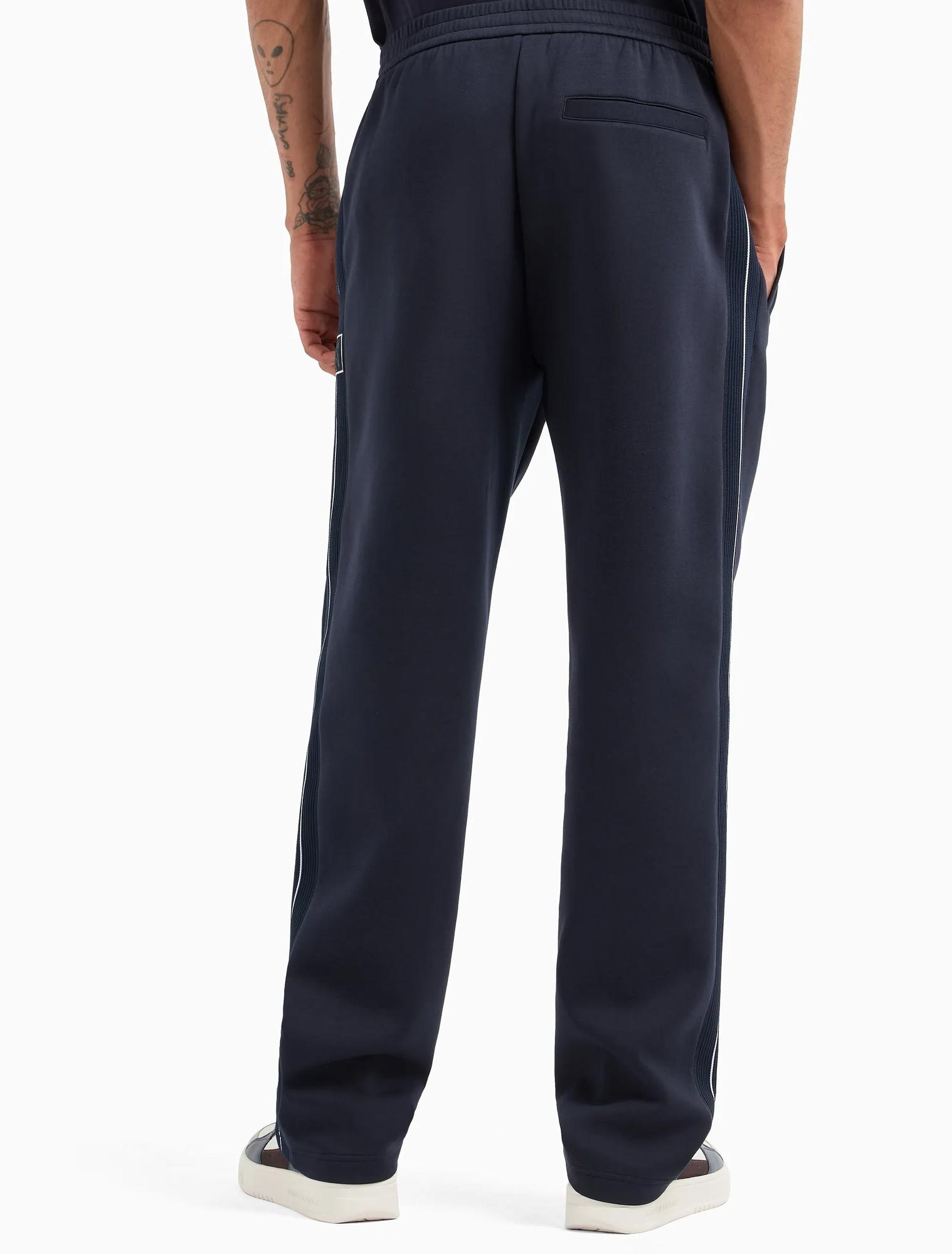 Armani Exchange Tailored Trousers With Pockets And Elastic Waistband In Blue