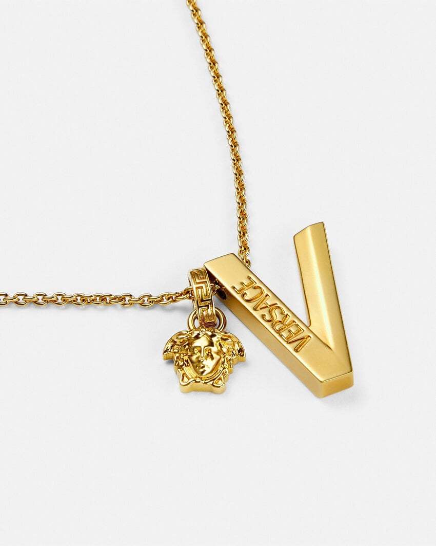 Versace Logo-plaque Necklace In Gold