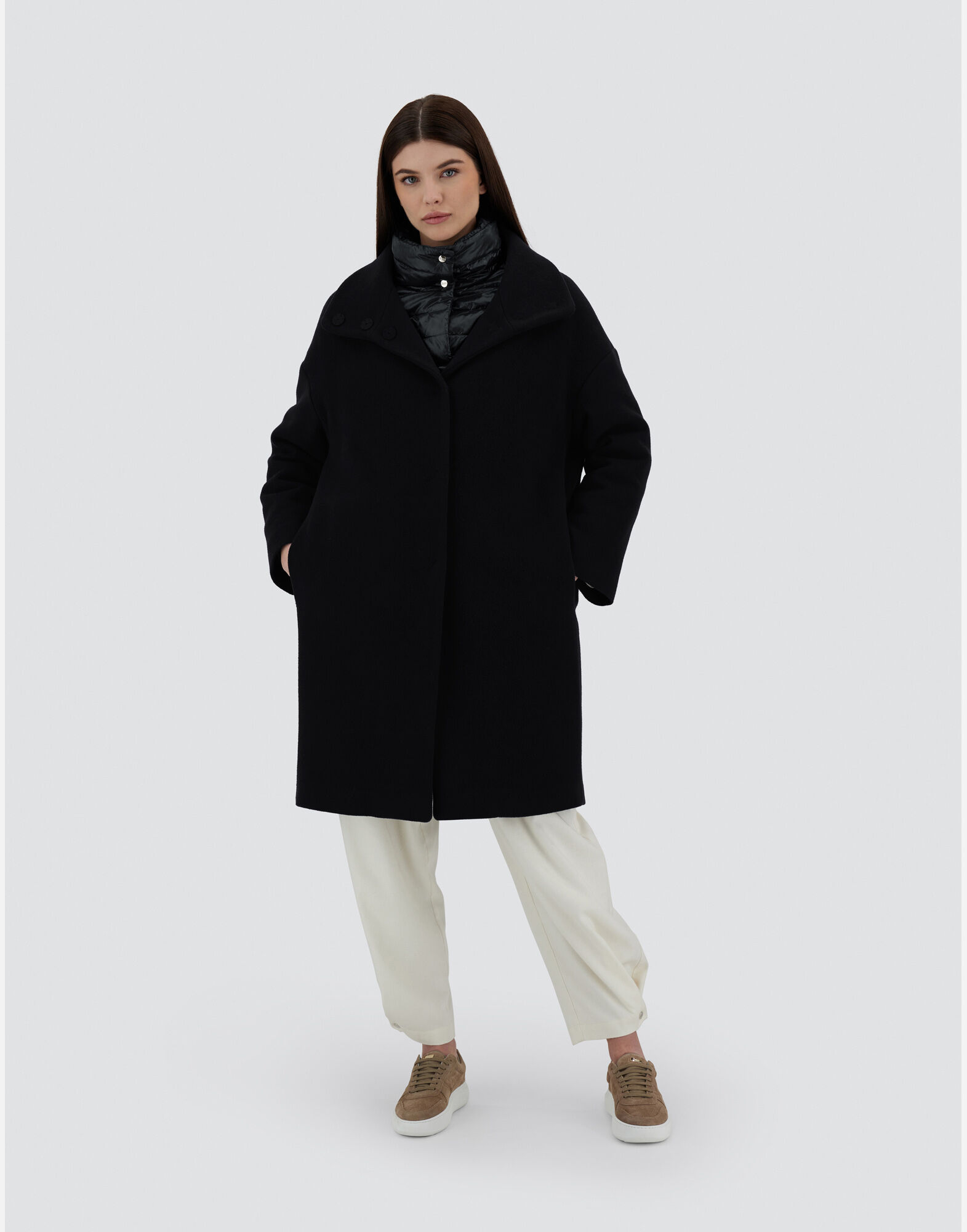 Herno Black Padded Single-breasted Coat In Mixed Of Tech Materials Woman In Black