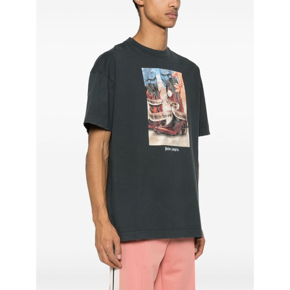 Palm Angels Graphic Printed Crewneck T-shirt In Green