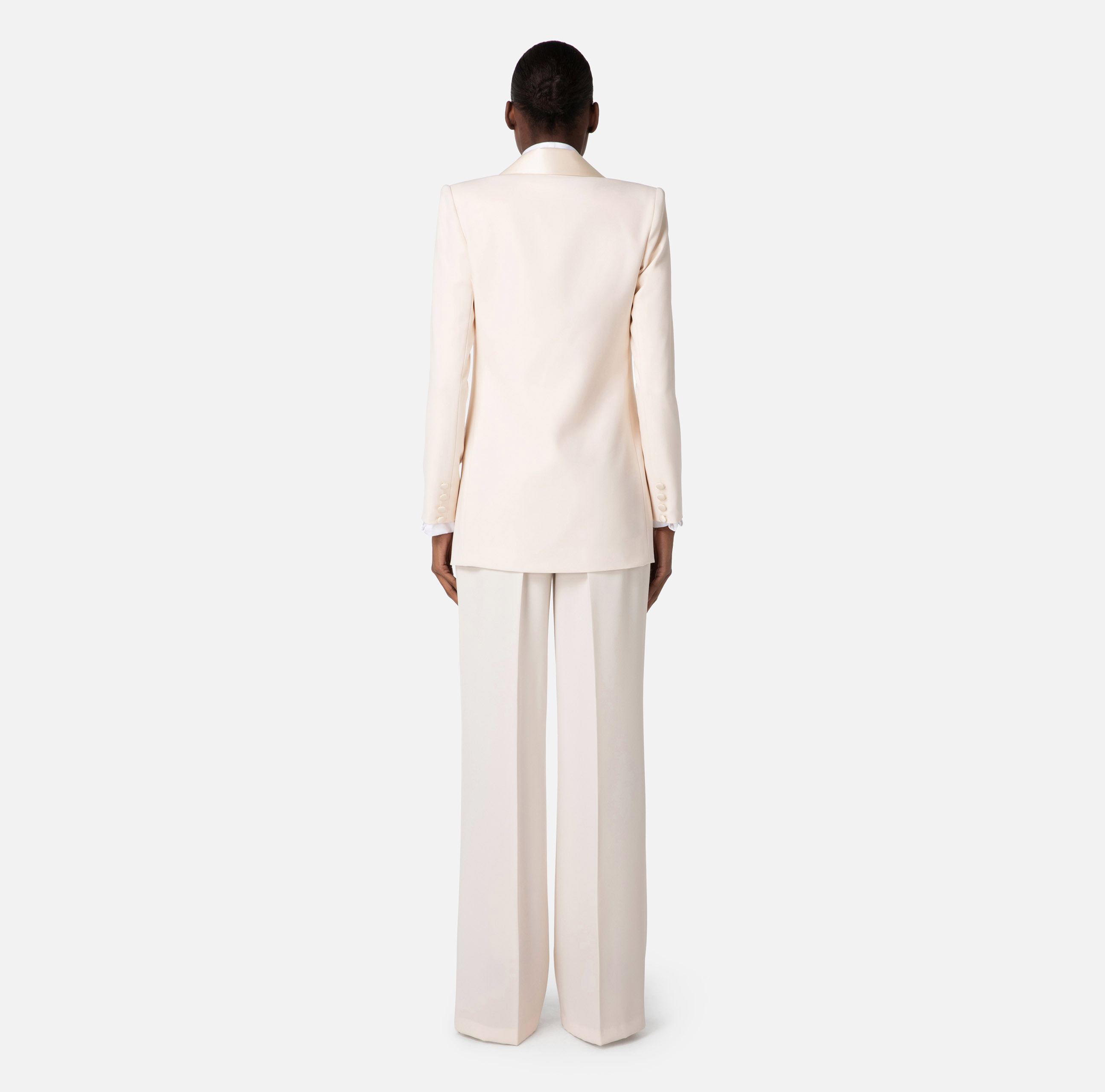Elisabetta Franchi Double-breasted Satin-trim Blazer In White
