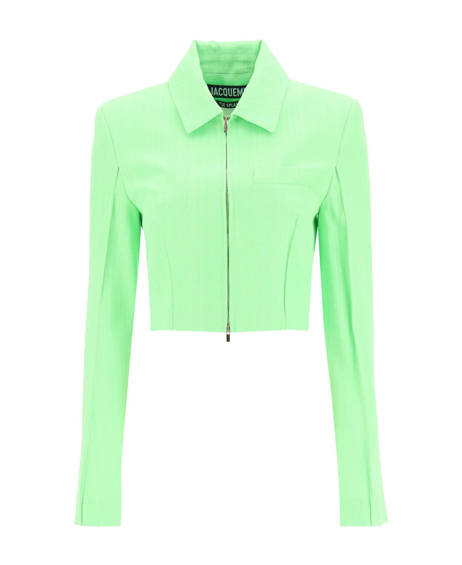 Jacquemus Pointed-collar Cropped Jacket In Green
