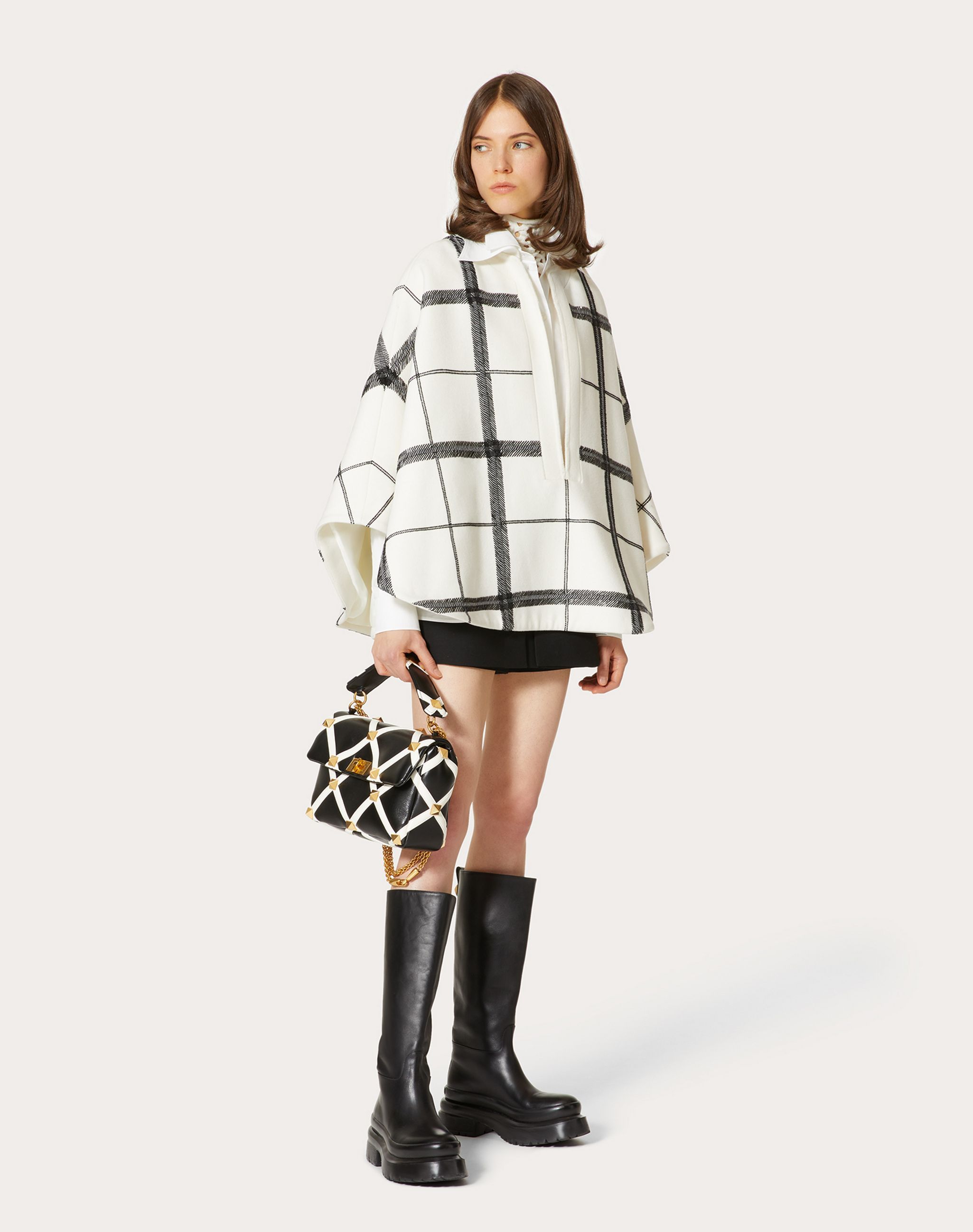 Valentino Checkered Vertical Pleated Cloak In Burgundy