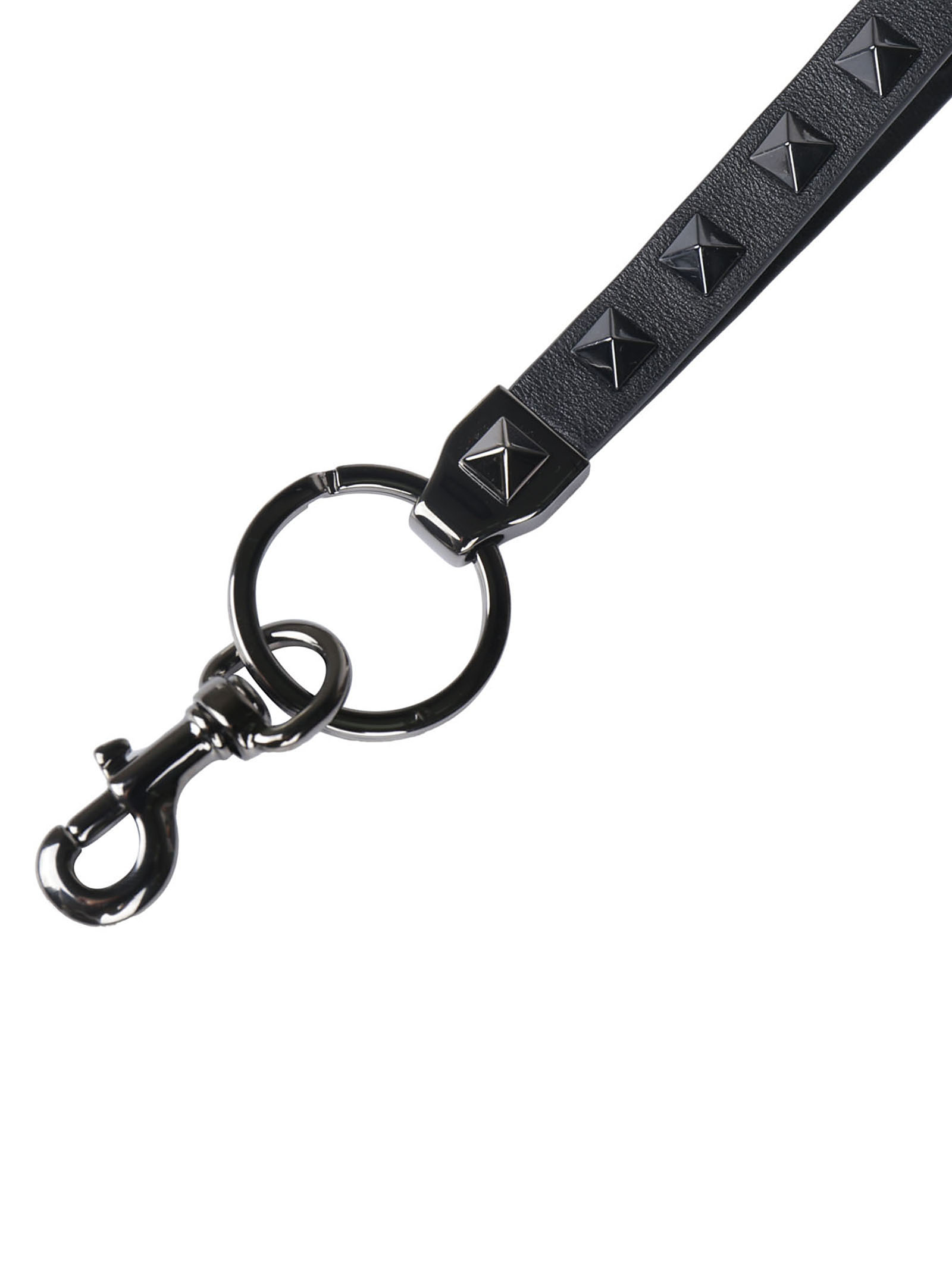 Valentino Rockstud Leather Keyring In Black
