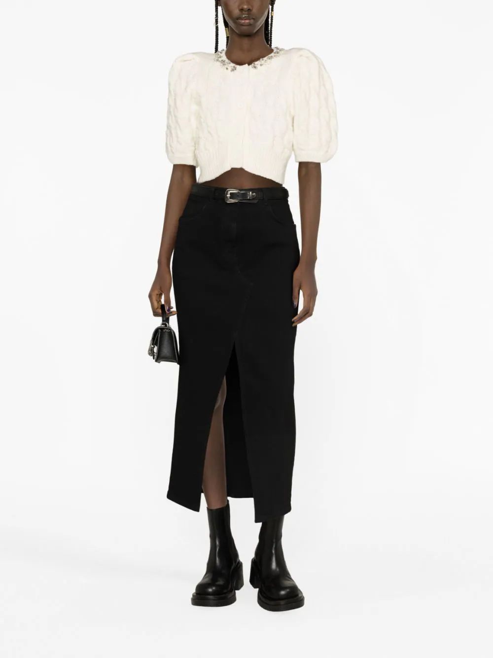 Simone Rocha Cropped Cable-knit Cardigan In White