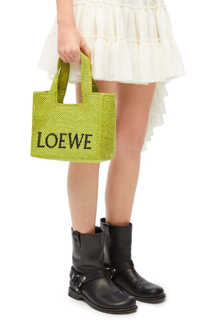 Loewe X Paula's Ibiza Font Logo Small Tote Bag In Raffia In Green