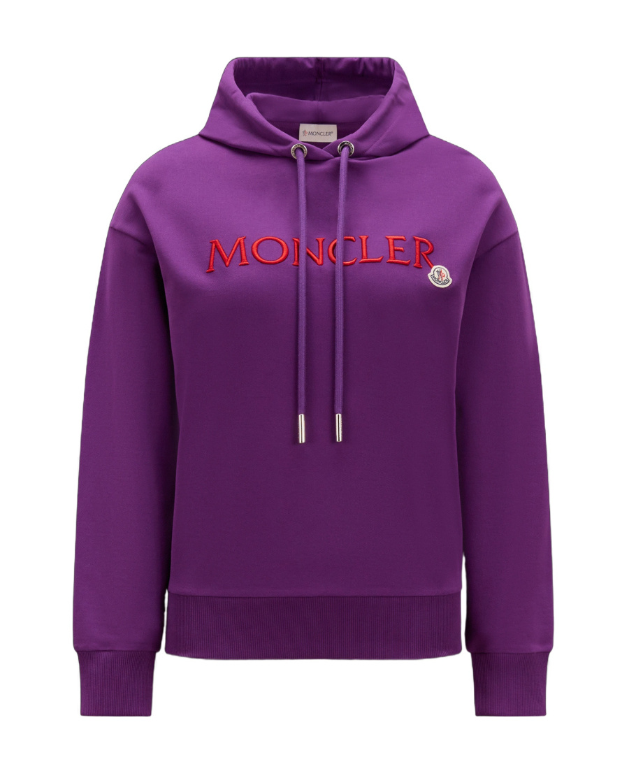 Moncler Logo-embroidered Cotton Hoodie In Purple