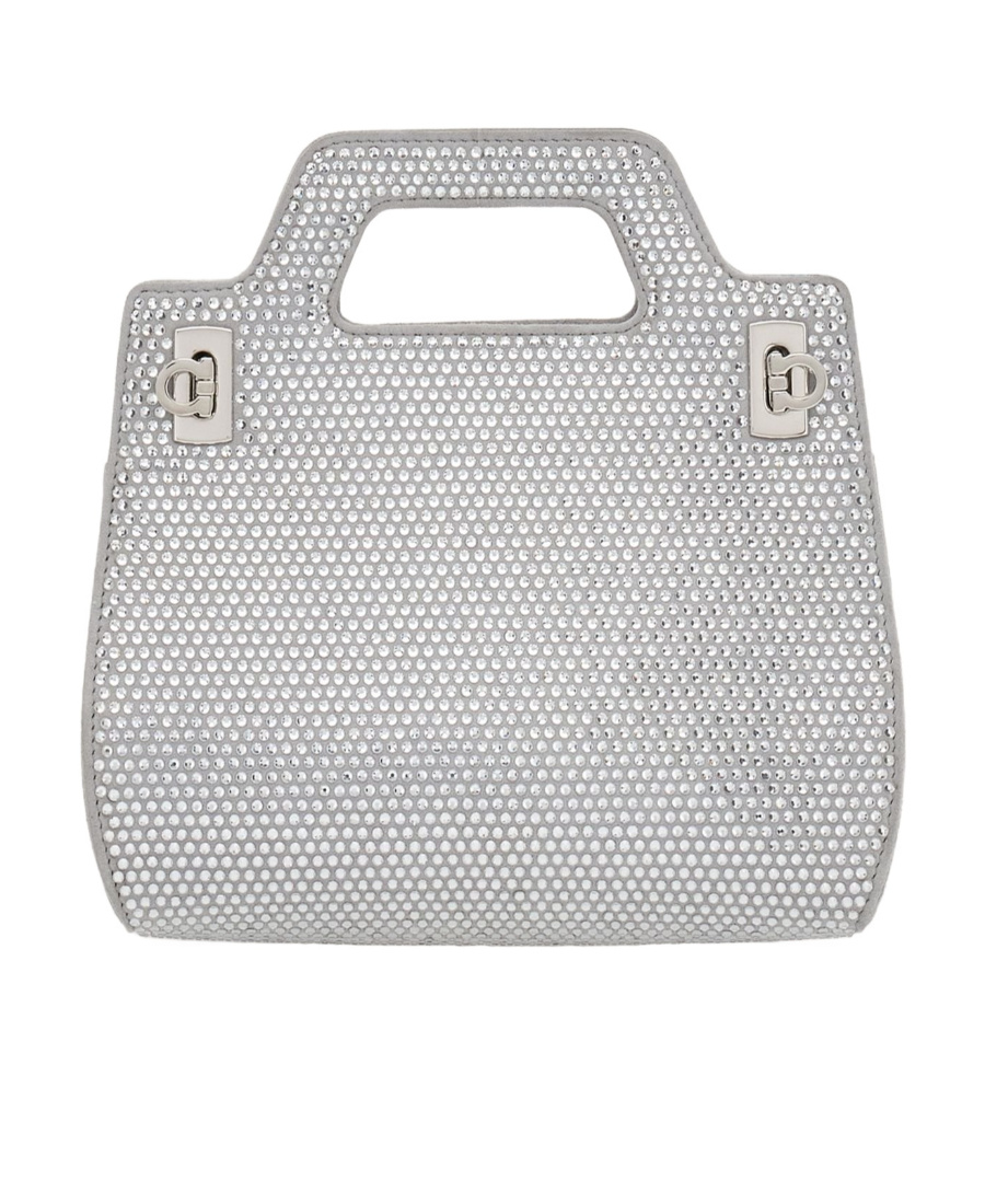 Shop Ferragamo Gancini Crystal Decoration Small Single Shoulder Bag In Gray