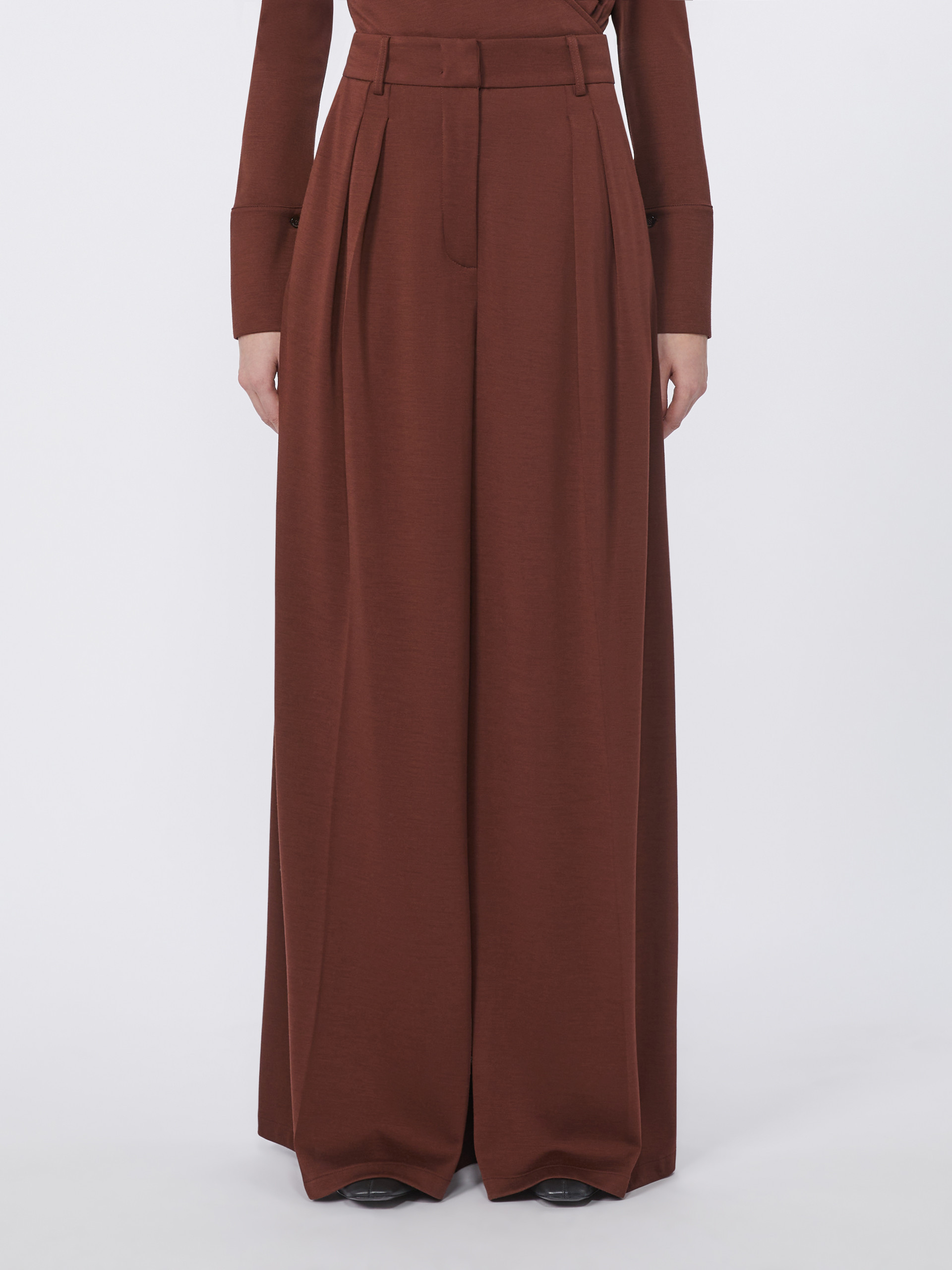 Max Mara Wool Jersey Trousers In Brown