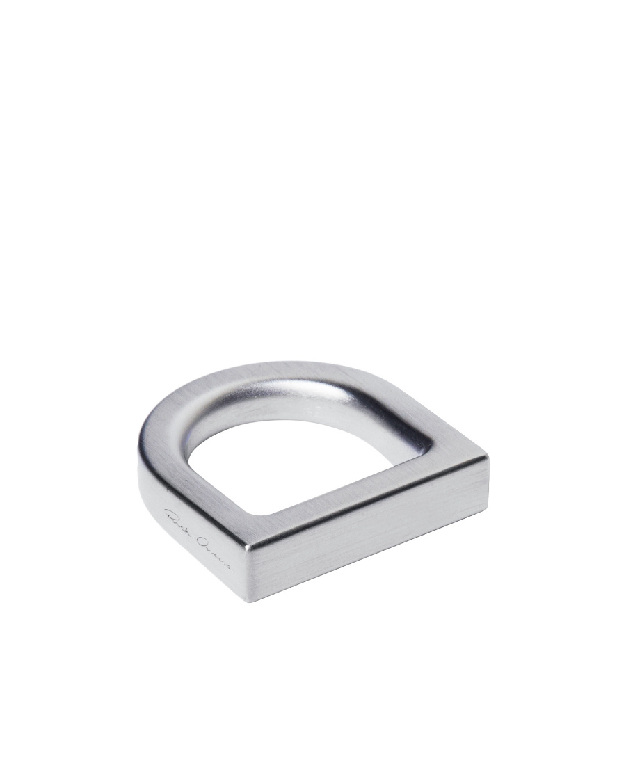 Rick Owens D-ring Logo-engraved Ring In Gray