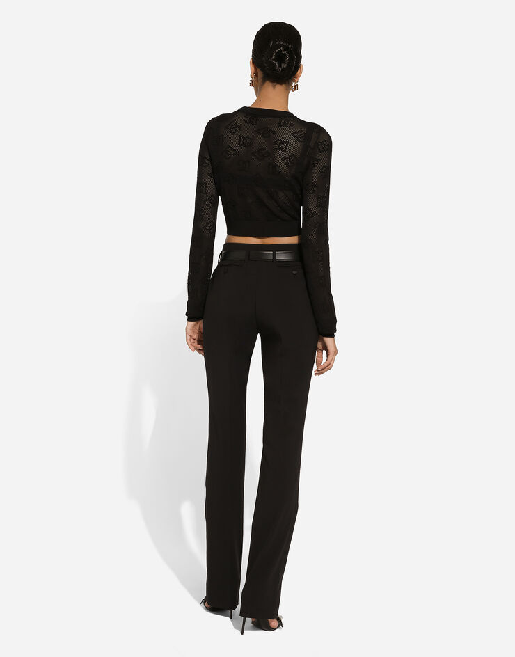 Dolce & Gabbana Monogram Open-knit Crop Top In Black
