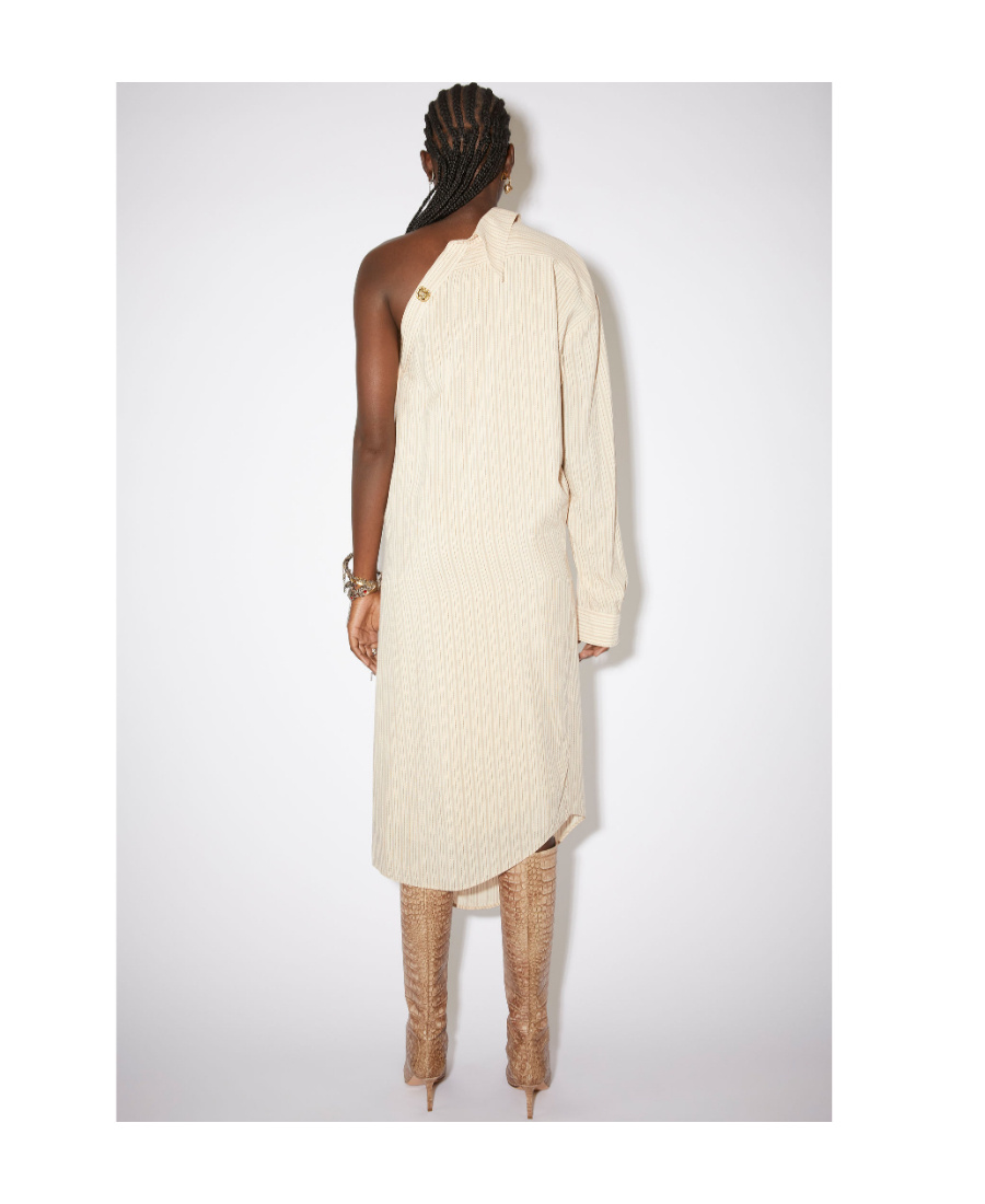 Acne Studios Pinstriped One-shoulder Shirt Dress In Nude