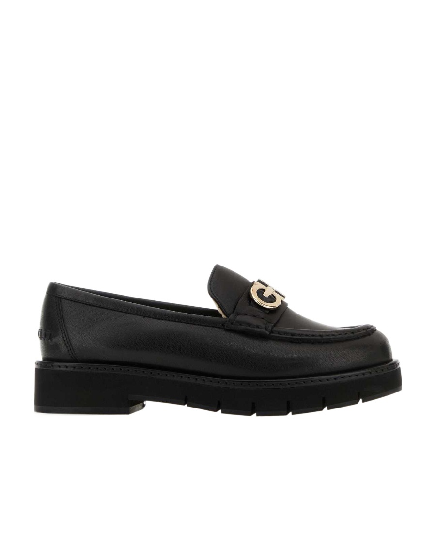 Ferragamo Buckle-detail Leather Loafers In Black