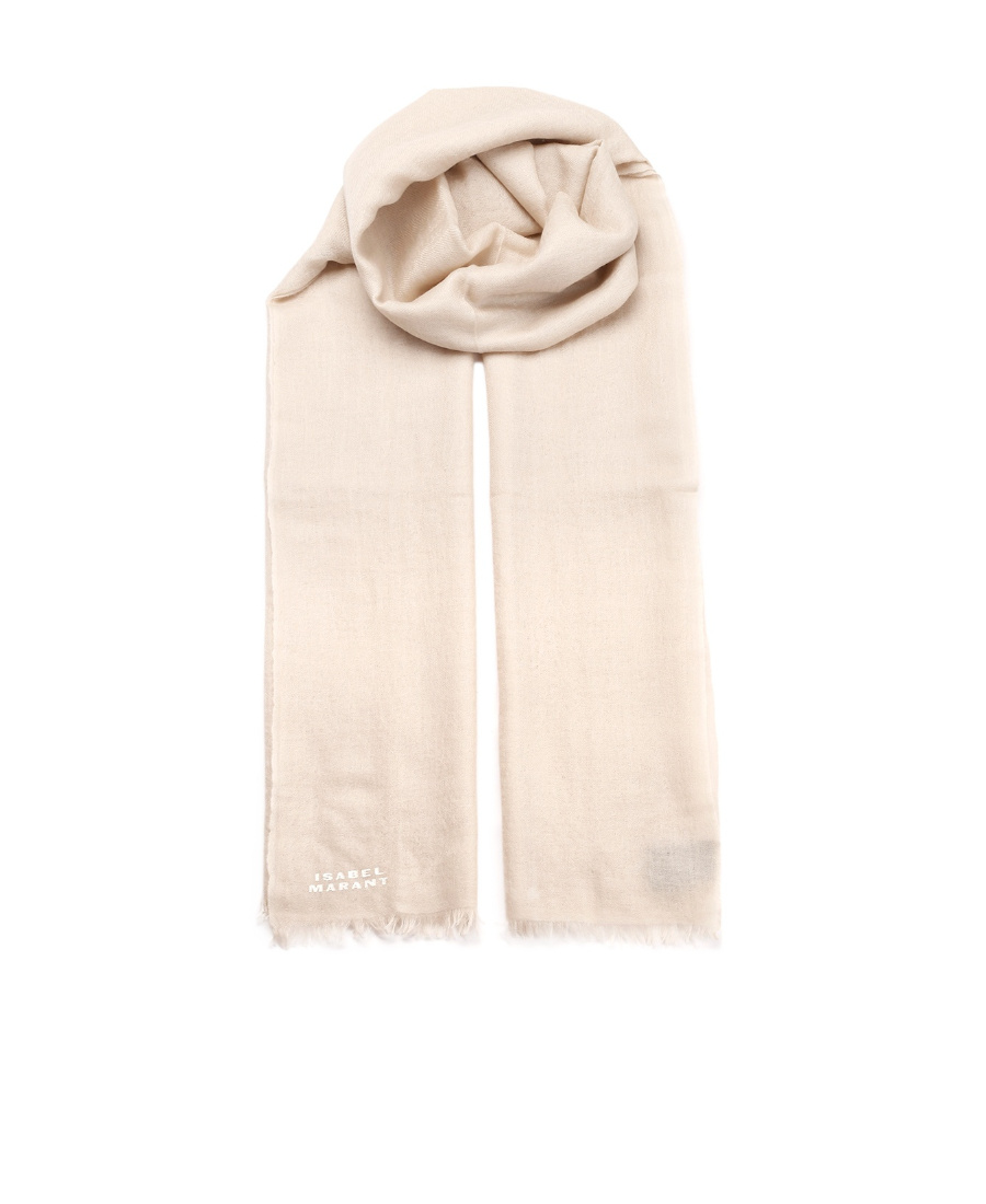 Shop Isabel Marant Logo Printed Fringed Scarf In Nude