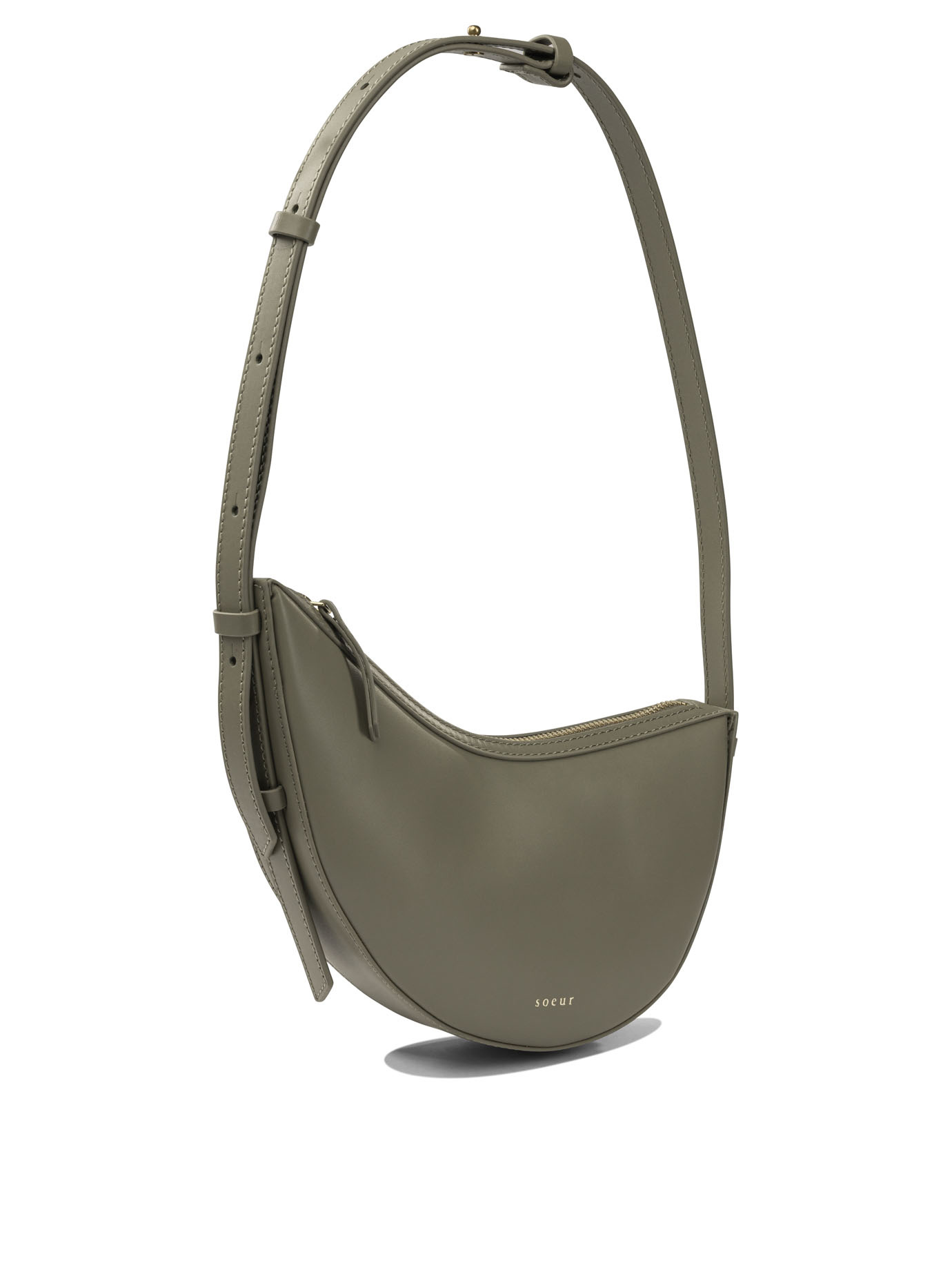 Soeur Curved Shoulder Bag Adjustable Strap In Green