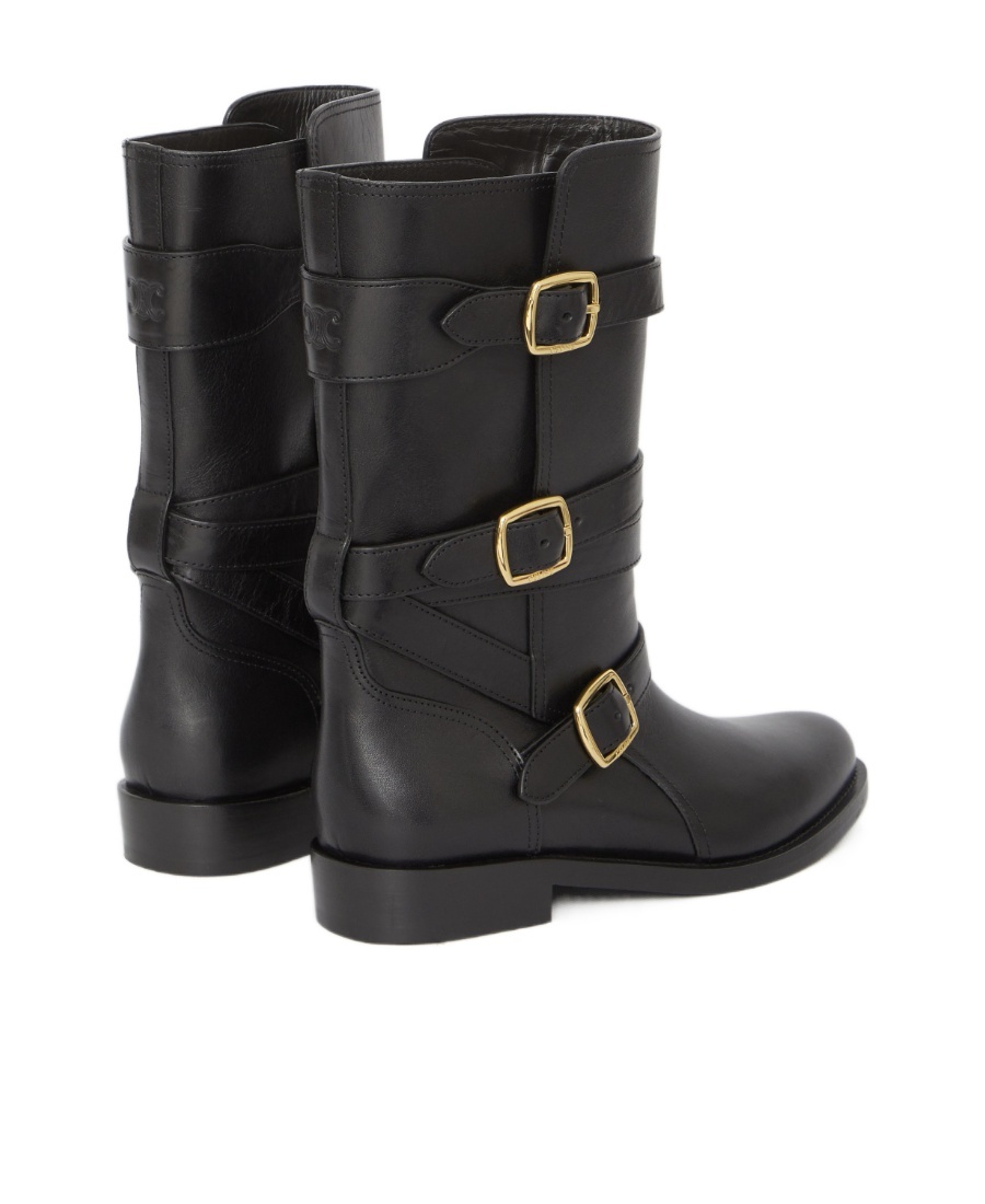 Celine Lyra Buckle Short Boots In Black