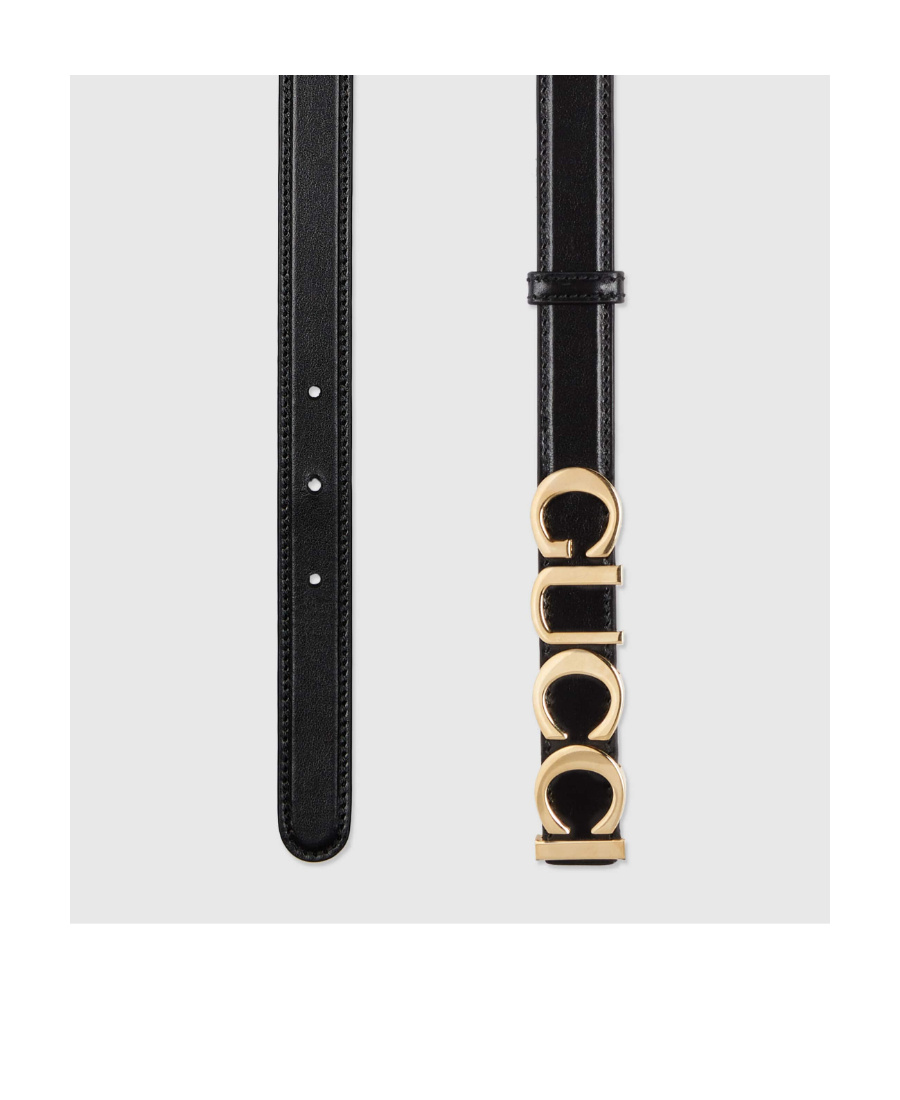 Gucci Logo-plaque Thin Leather Belt In Black