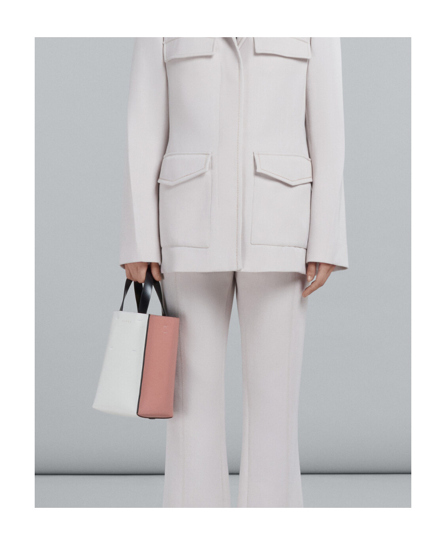 Marni Dual Tone Tote Bag With Handles And Strap In White