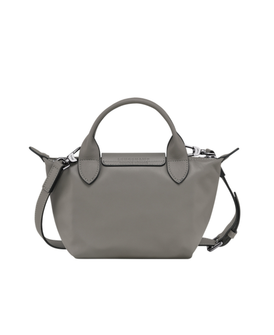 Longchamp Le Pliage Xs Leather Short Handle Handbag In Gray