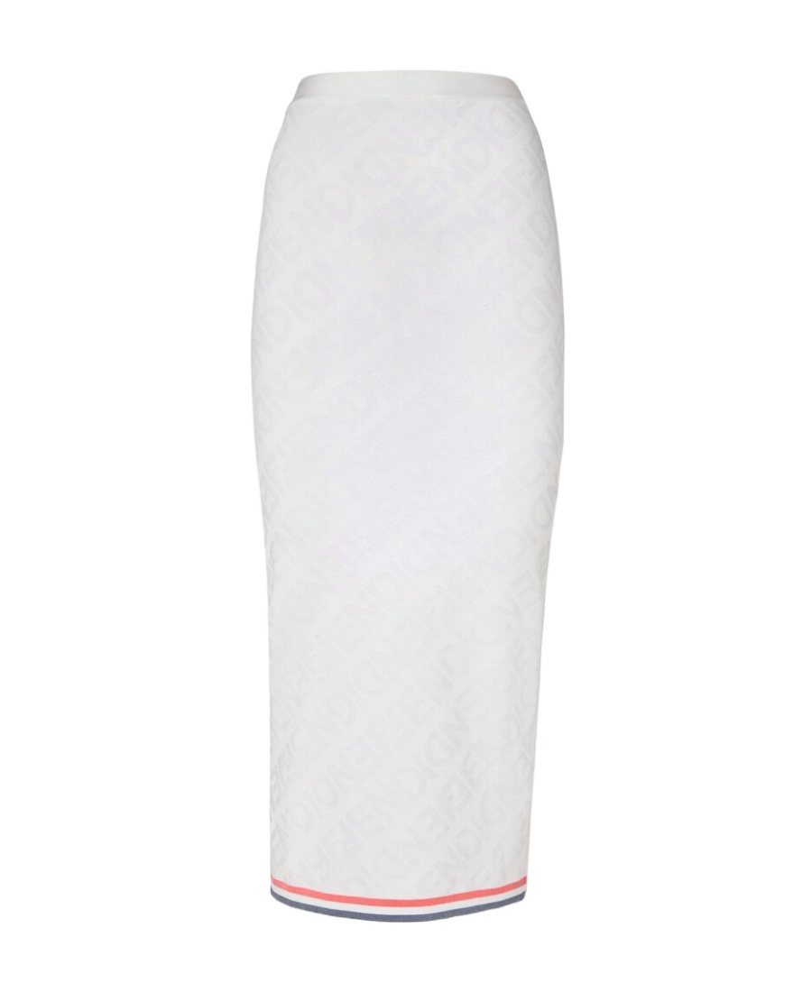 Fendi Stripe Detailed Knitted Pencil Skirt In White