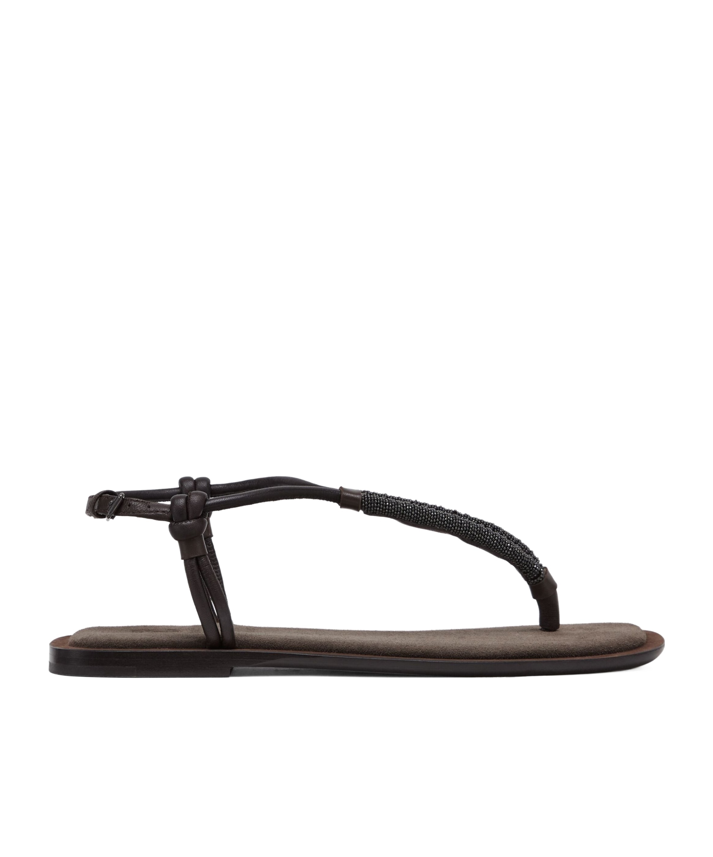 Brunello Cucinelli Monili-chain Leather Sandals In Black