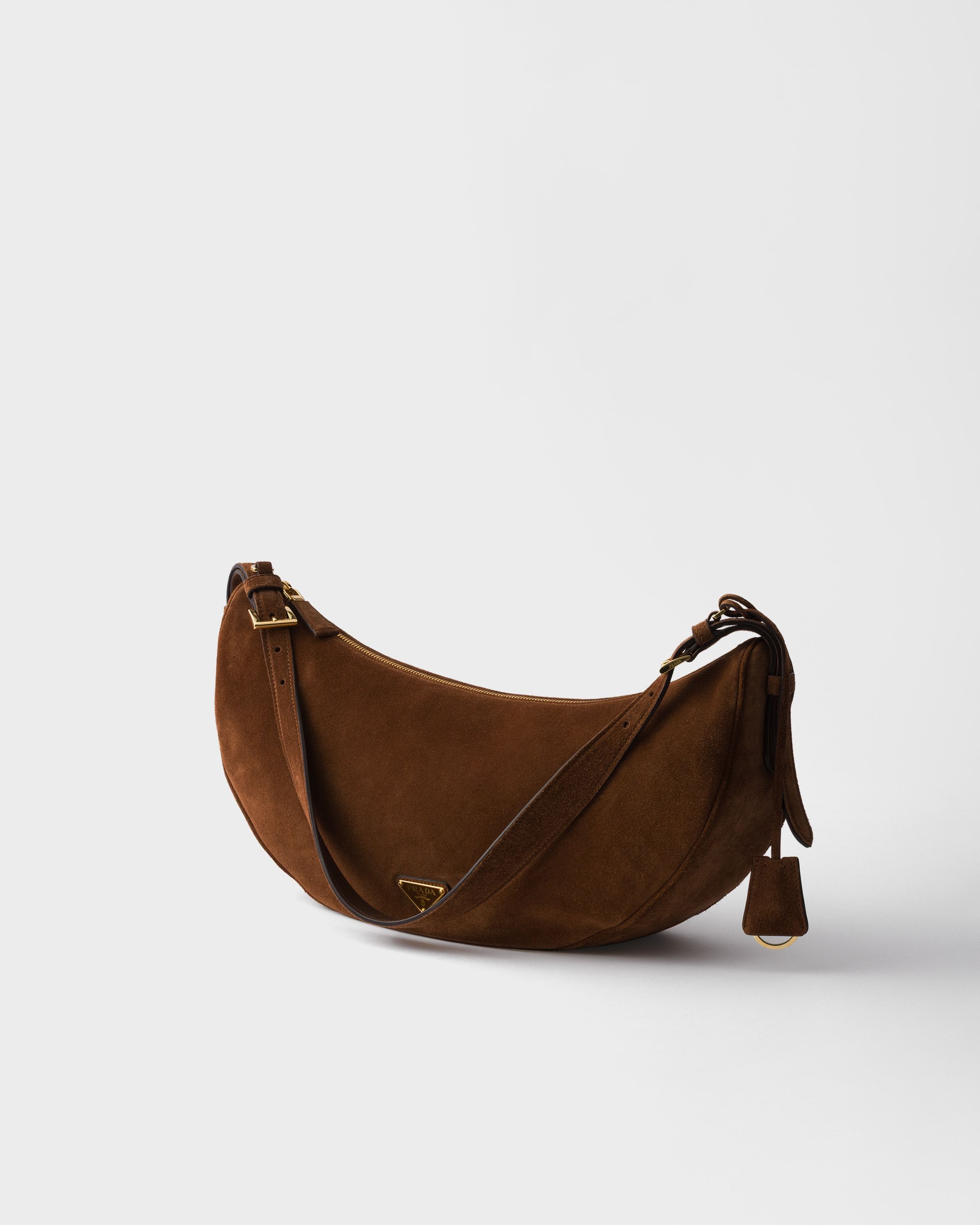 Prada Brown Suede Large Demi-lune Shoulder Bag