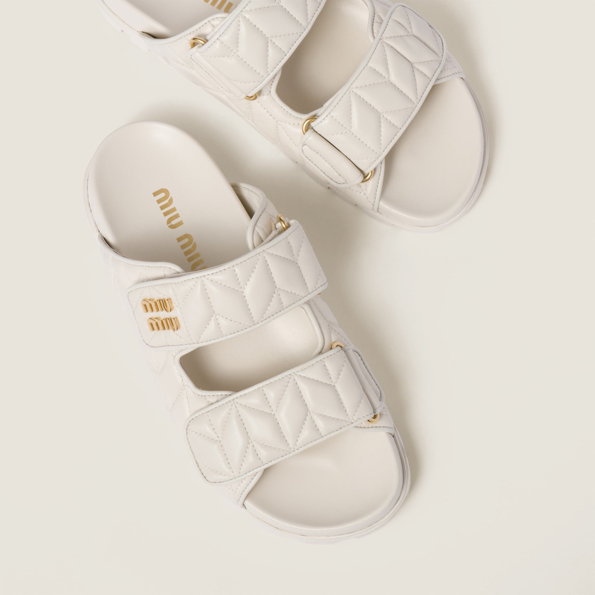 Miu Miu Nappa Leather Slippers Flat Sole In White