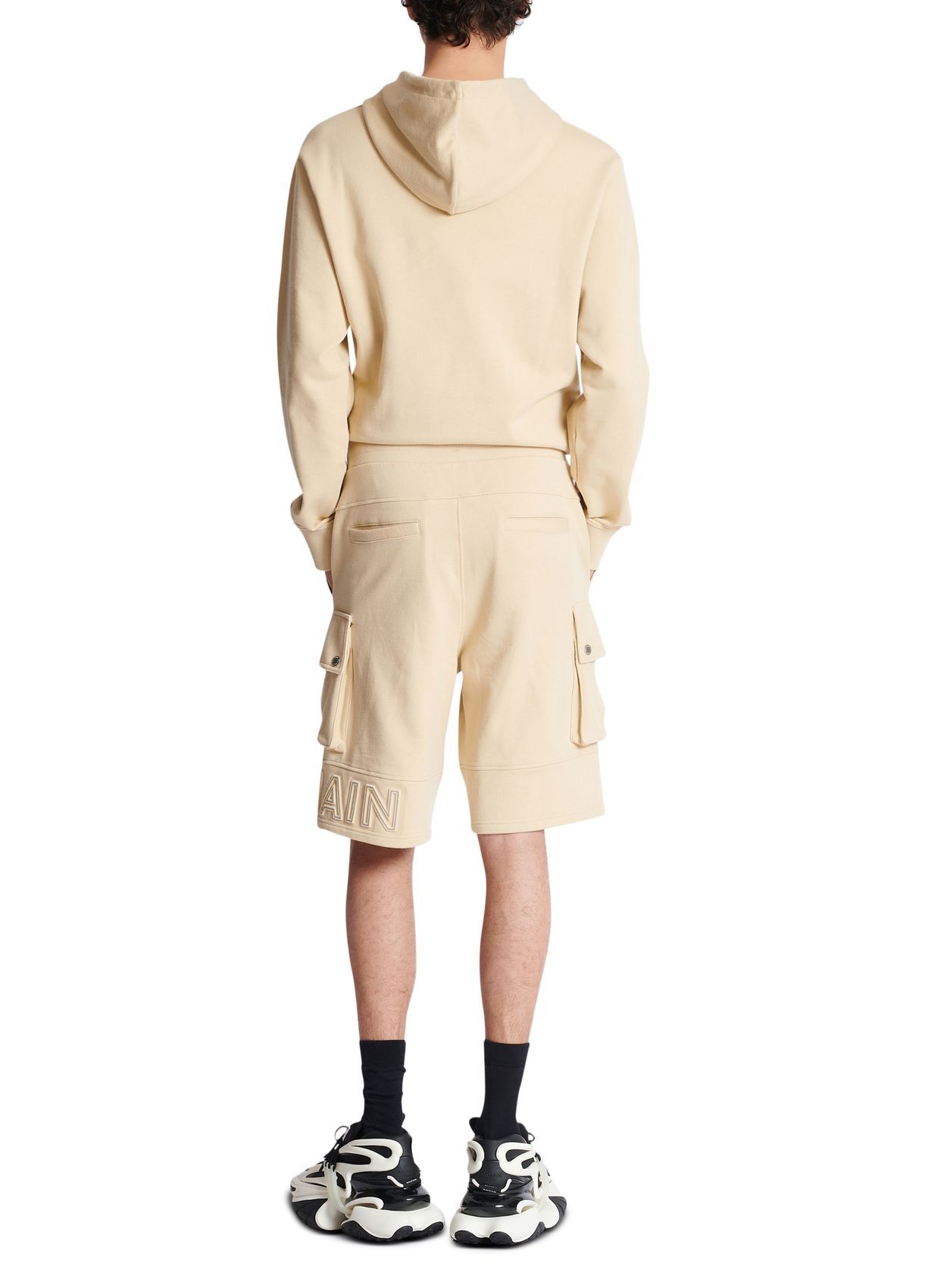 Shop Balmain Logo Shorts In Nude