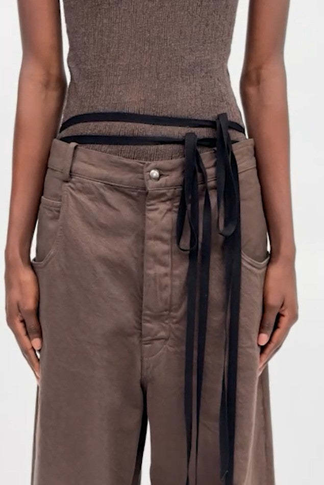 Ann Demeulemeester Belt Loop Denim Trousers In Brown