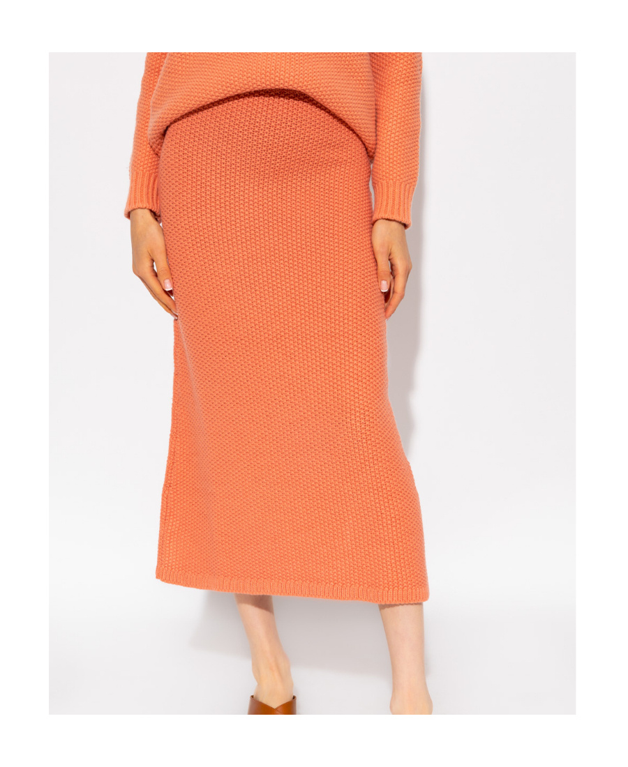 Chloé Knit Midi Skirt Ribbed Waistband In Orange