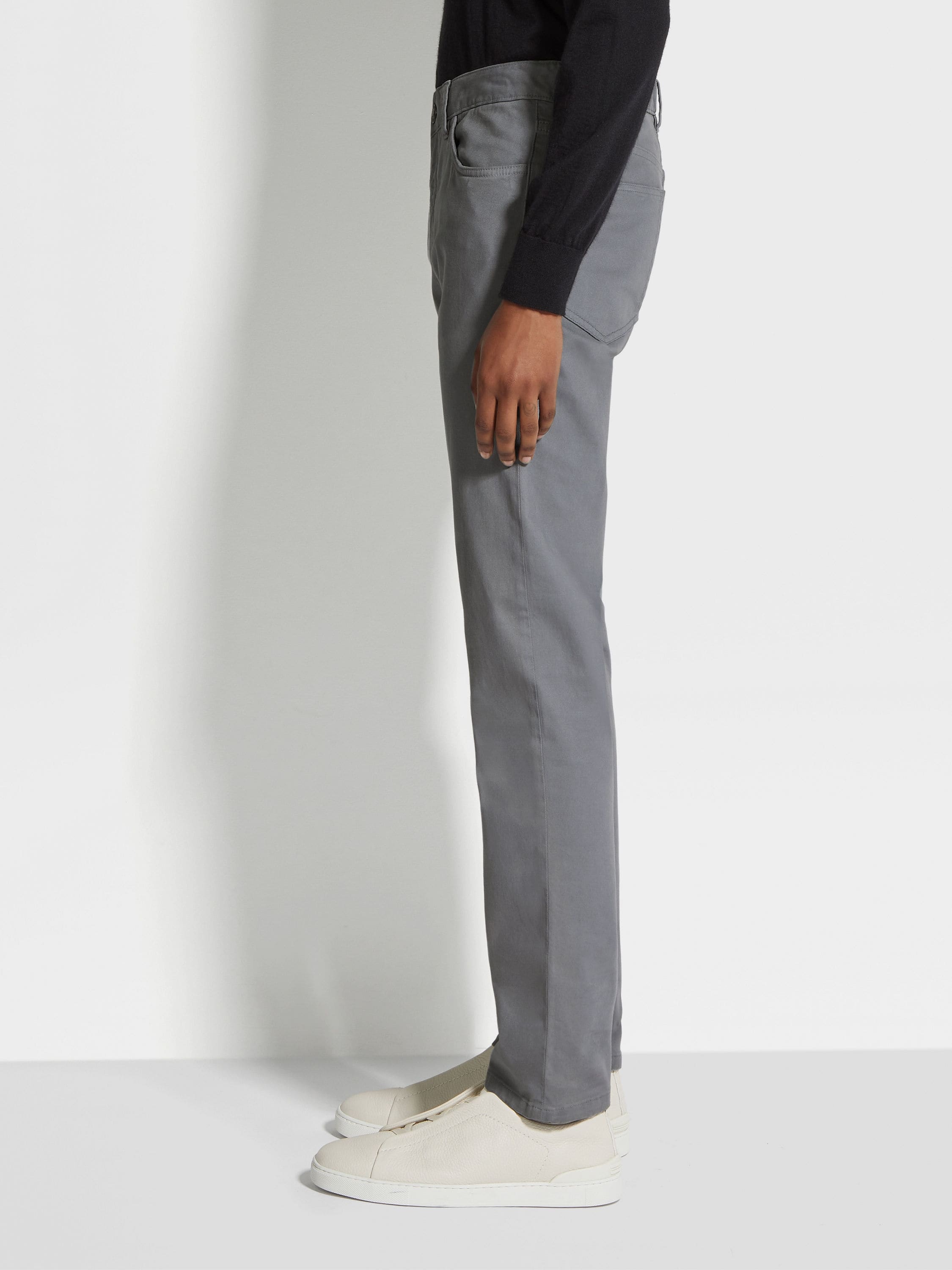 Shop Zegna Garment-dyed Tapered Jeans In Gray