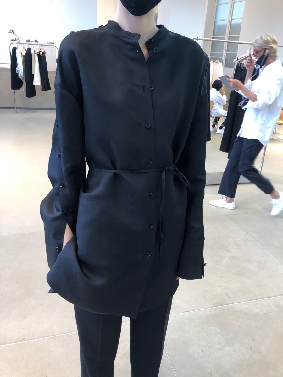 Jil Sander Buttoned Collarless Shirt In Black