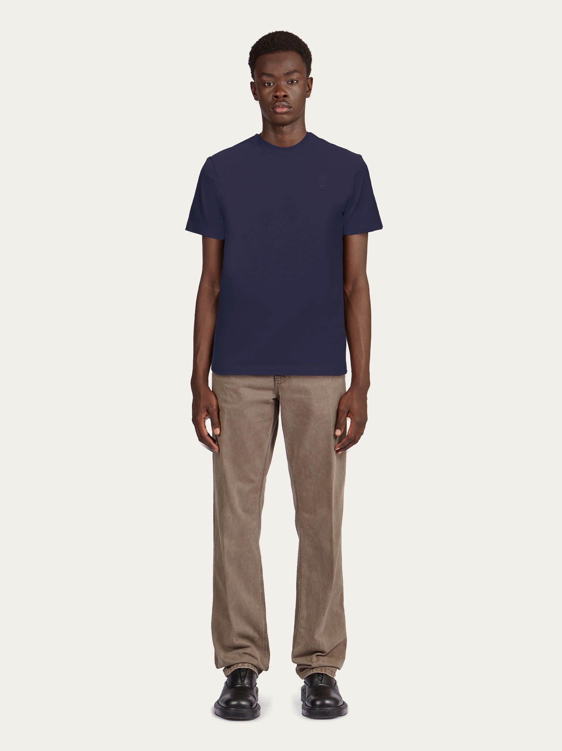 Ferragamo T-shirt With Round Neck And Short Sleeves In Blue