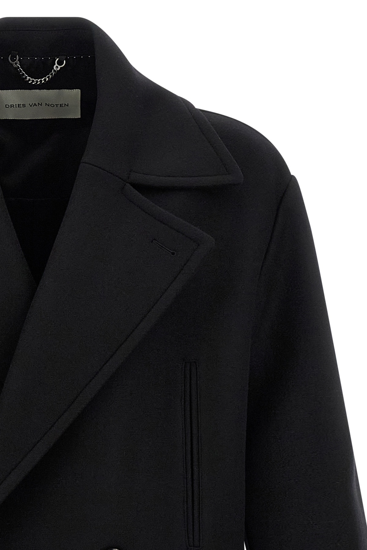 Dries Van Noten Racos 2216 M.w. Wool Double Breasted Coat In Black