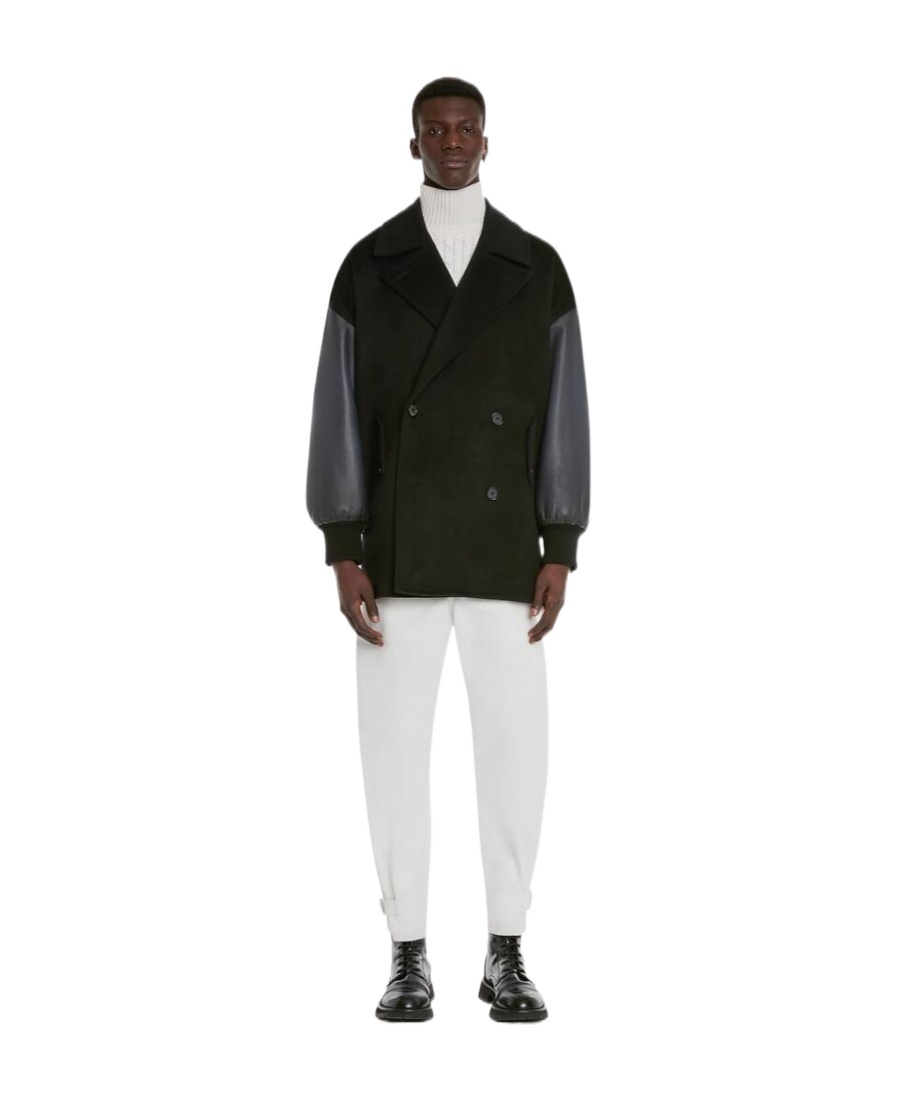 Alexander Mcqueen Leather-trim Double-breasted Jacket In Black