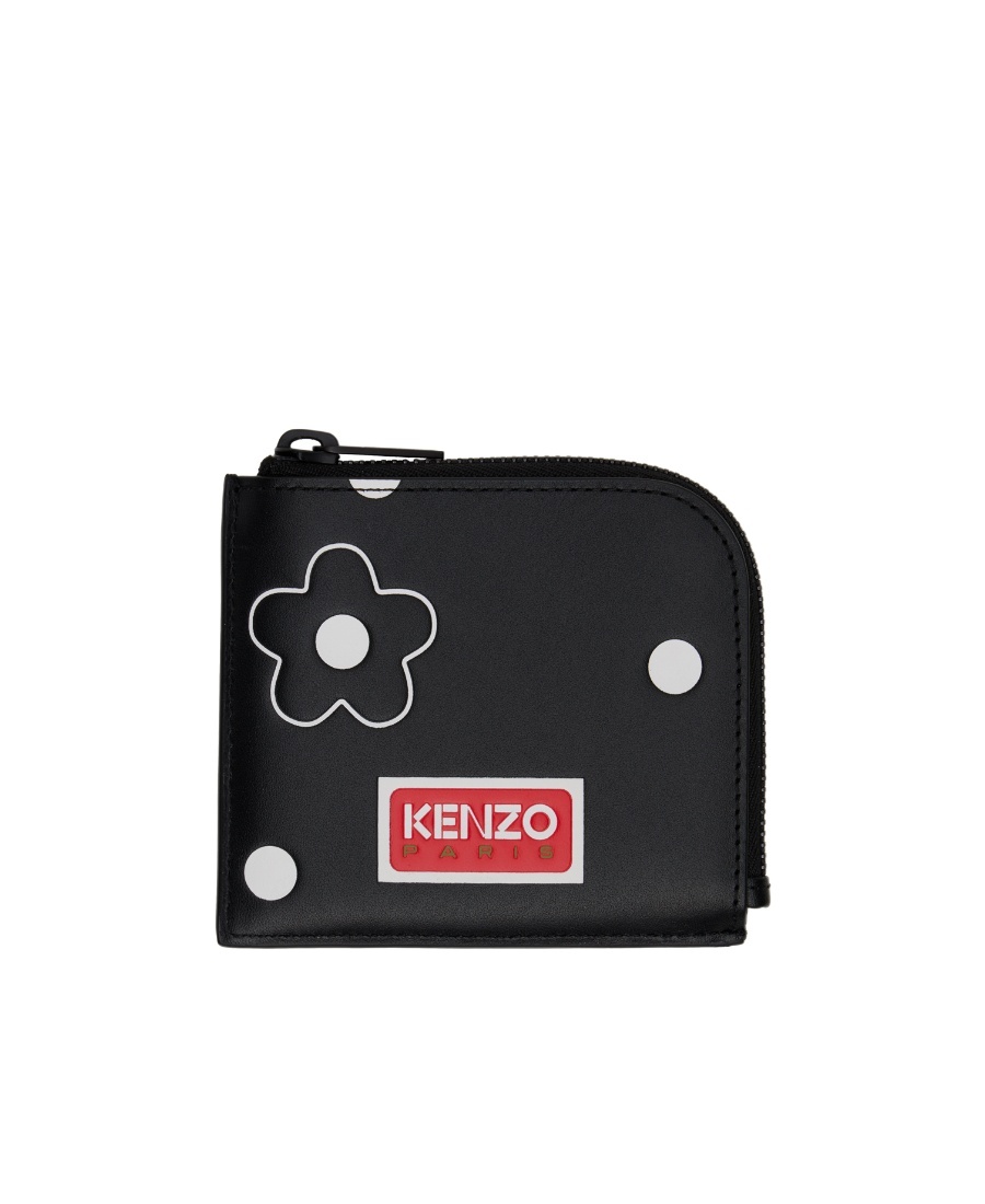 Kenzo Floral-print Calf-leather Wallet In Black