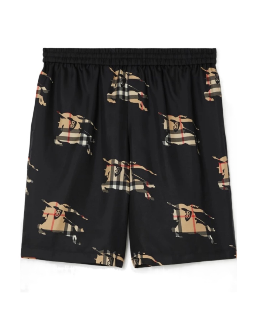 Burberry Ekd-print Elasticated Silk Shorts In Black