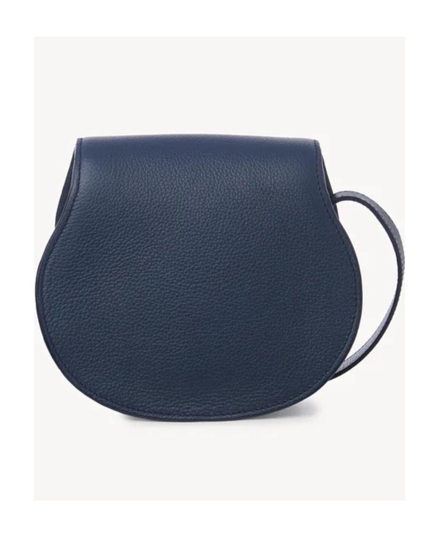 Chloé Marcie Small Leather Shoulder Bag With Logo Engraving In Blue