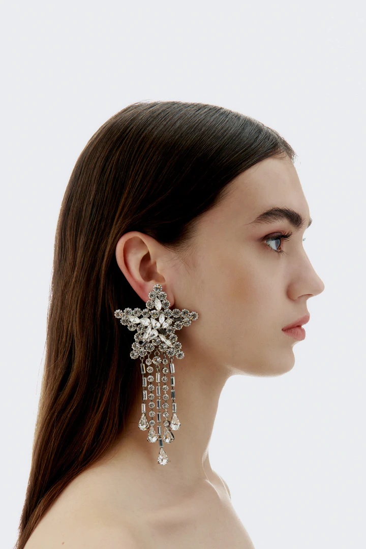 Alessandra Rich Crystal-embellished Star-shaped Drop Earrings In White