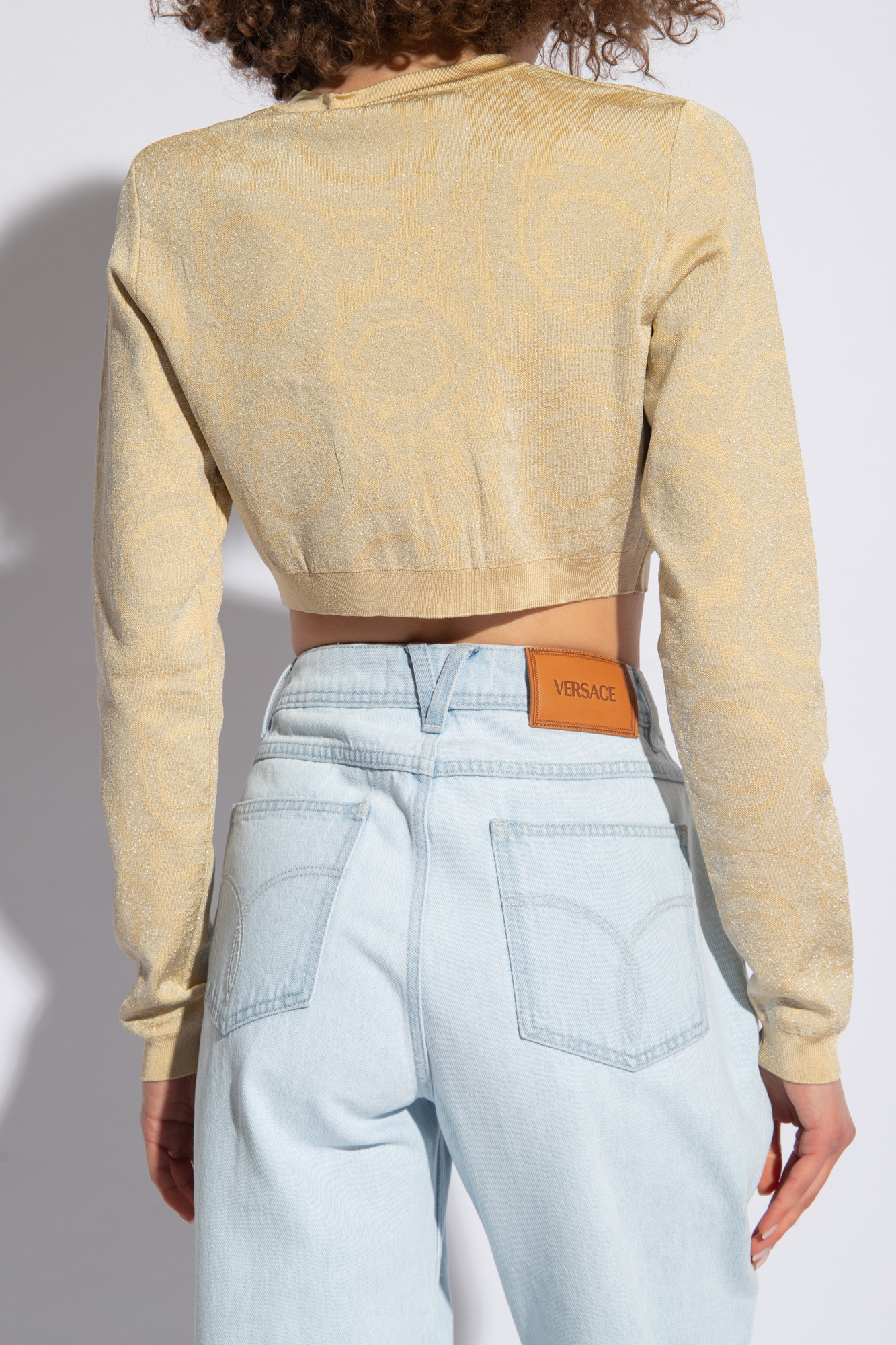Versace Textured Barocco Knit Sweater In Nude
