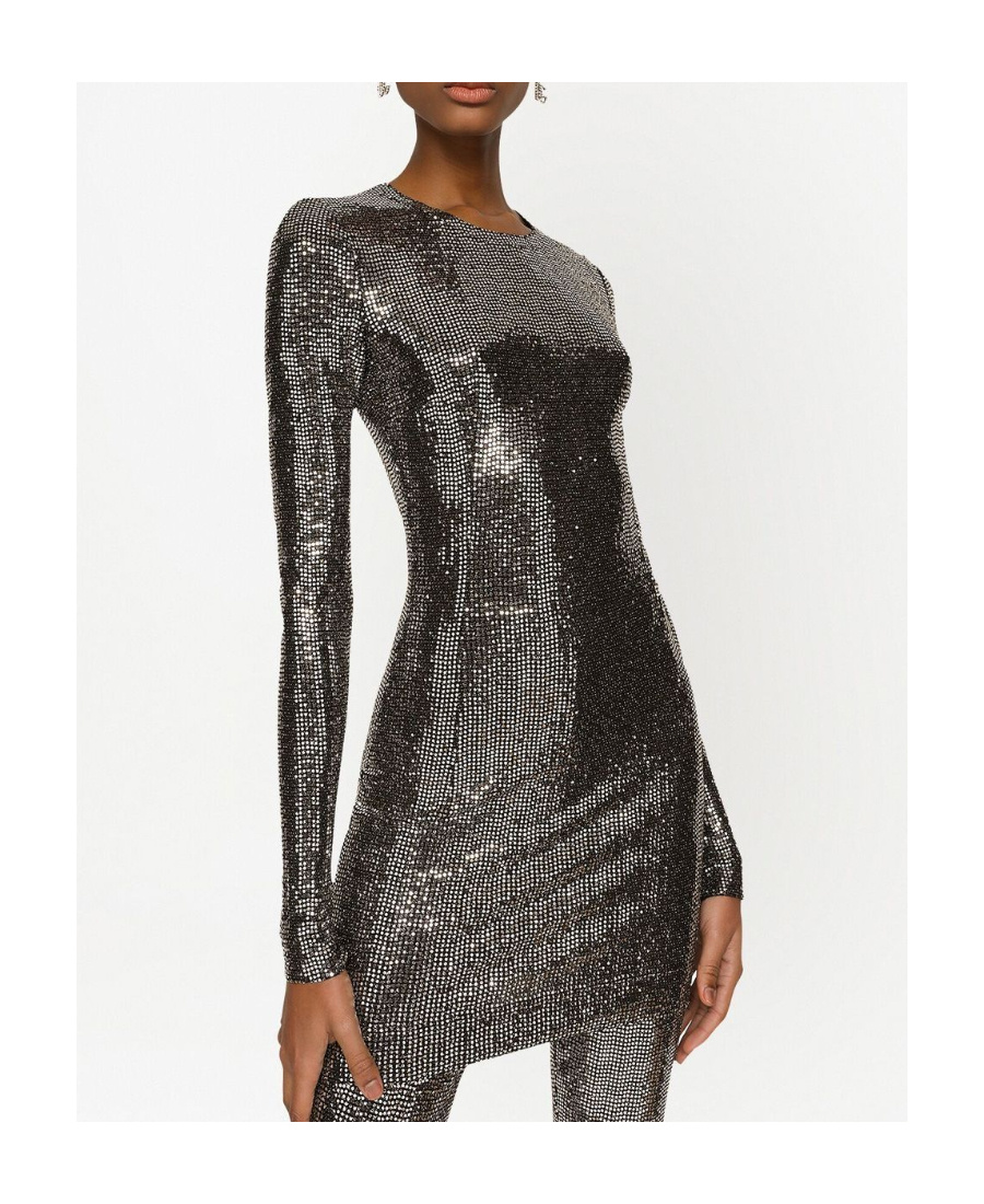 Dolce & Gabbana Silver-tone Sequin Metallic Long-sleeve Mini Dress In Black