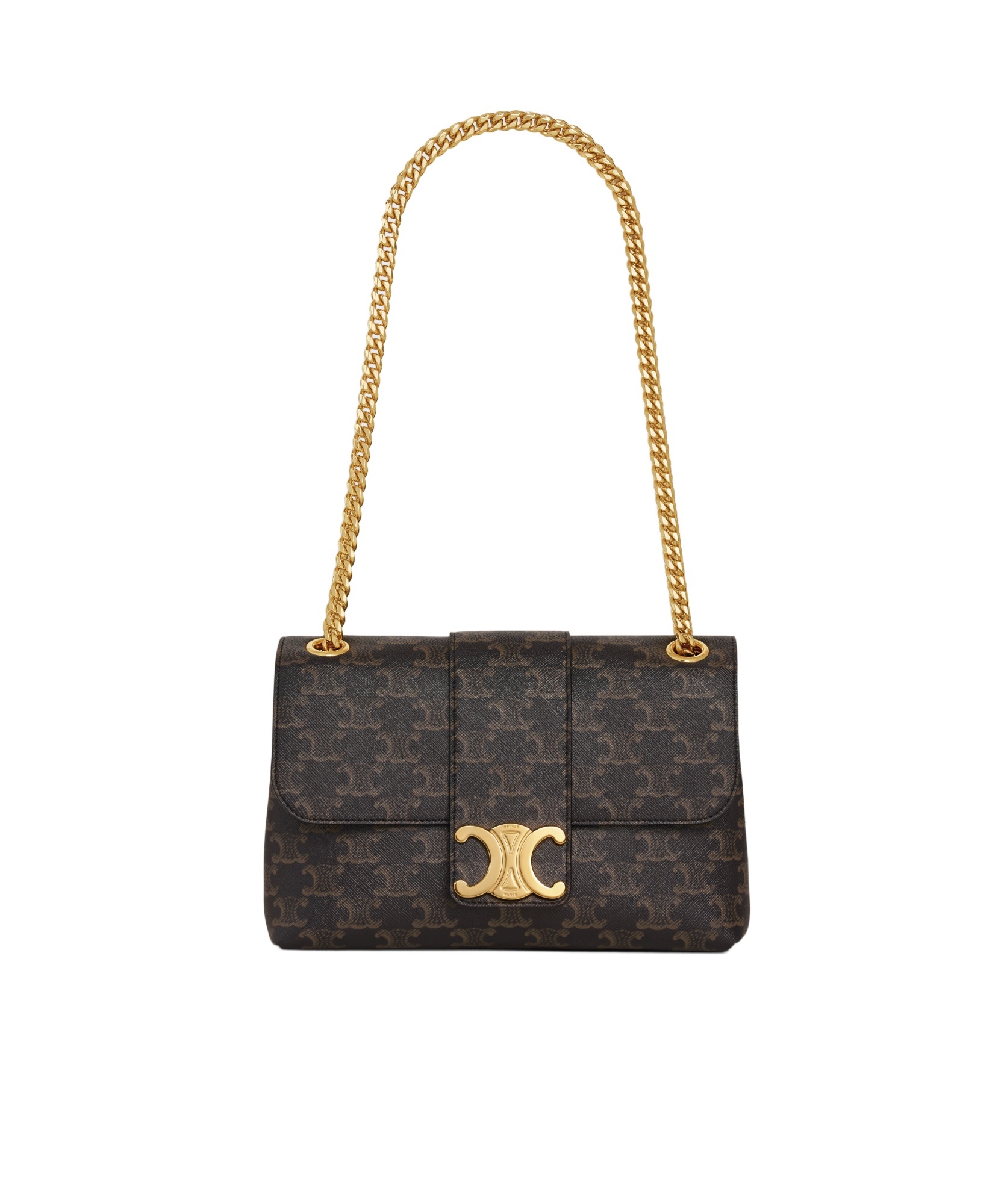Celine Medium Tilly Bag In Triomphe Canvas And Calfskin In Black