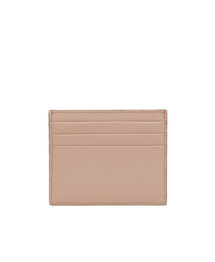 Prada Textured Leather Cardholder With Signature Logo Plaque In Nude