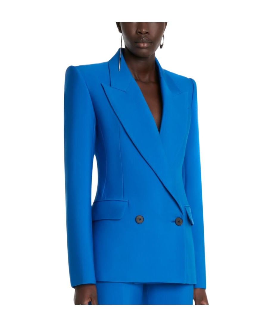 Alexander Mcqueen Double-breasted Structured Jacket With Wide Lapels In Blue
