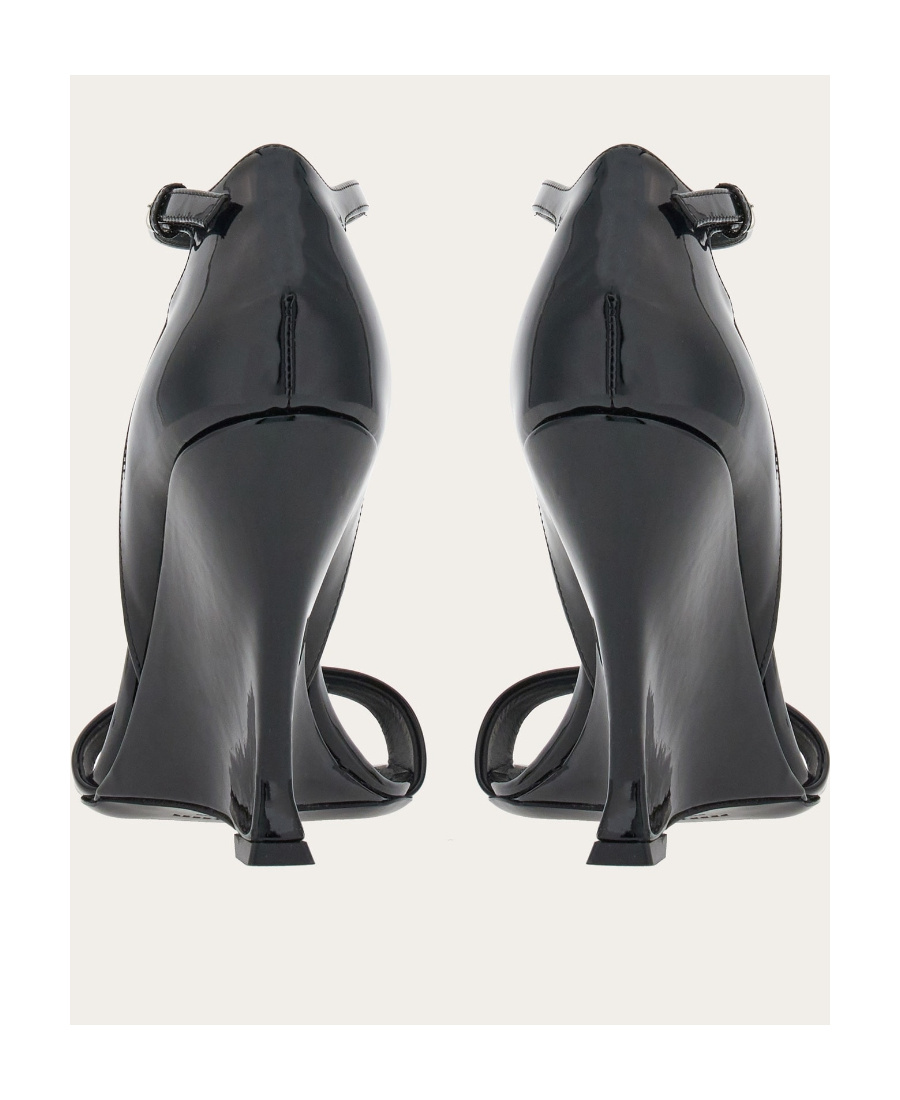 Ferragamo Unique Wedge Sandals With Sculptural Heel In Black