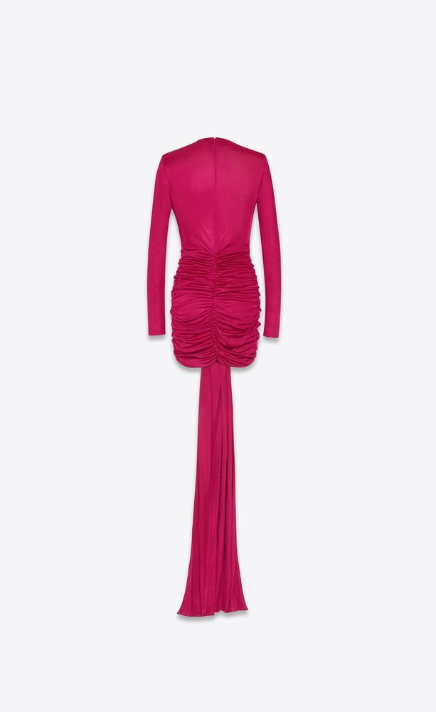 Saint Laurent Plunging Keyhole Knotted Mini Dress In Red