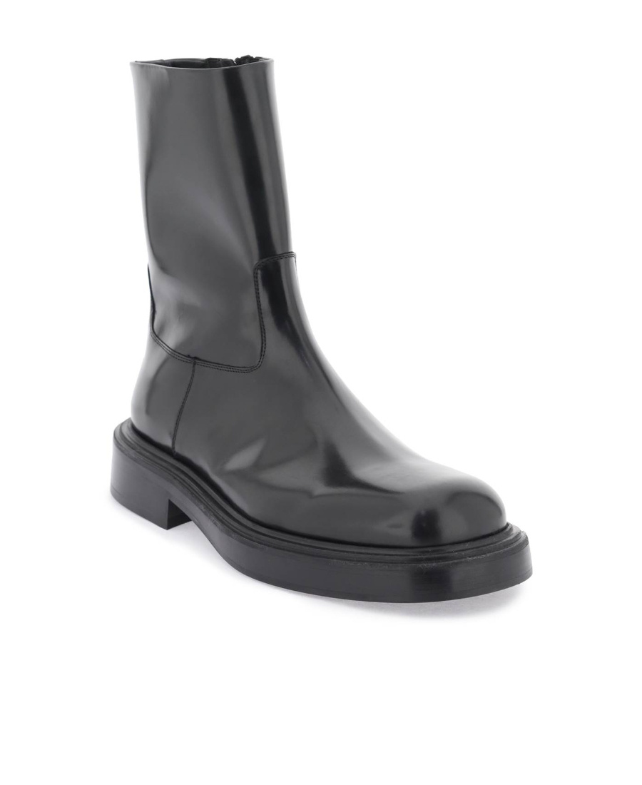 Ferragamo Panelled Patent-leather Ankle Boots In Black