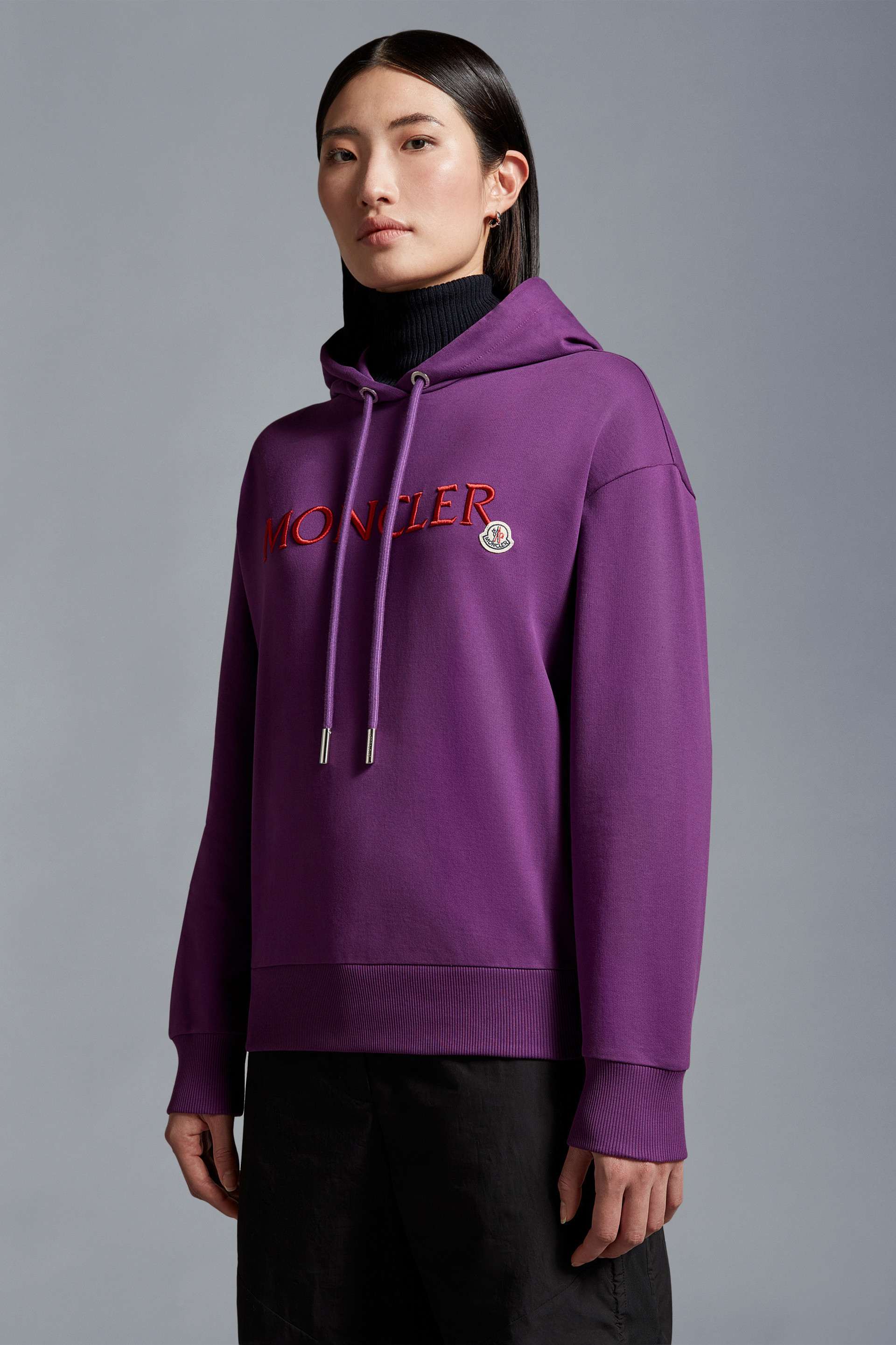 Moncler Logo-embroidered Cotton Hoodie In Purple